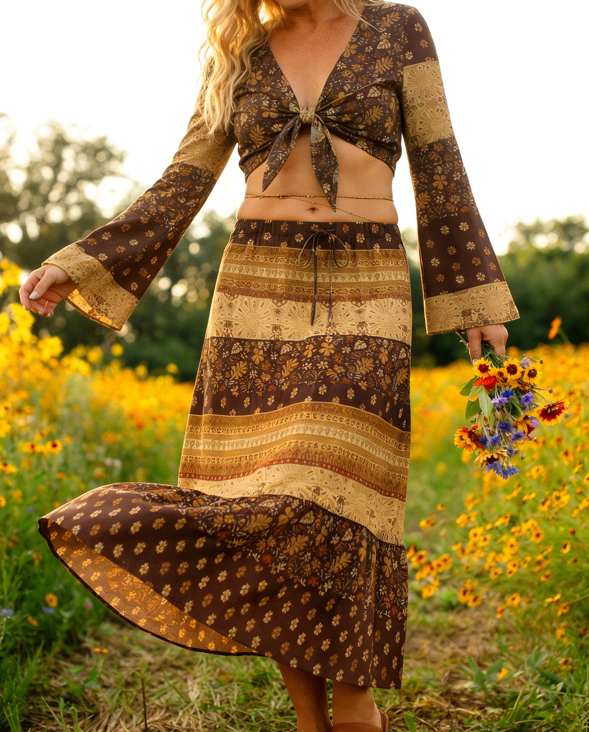 BOHEMIAN WOMEN'S CROP TOP & MAXI SKIRT - TYQY2703262