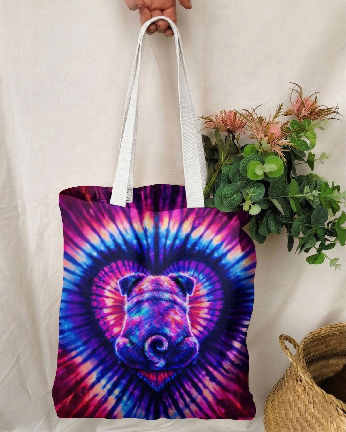 PUG DOG HEART SWIRL TOTE BAG - TLTW1104265