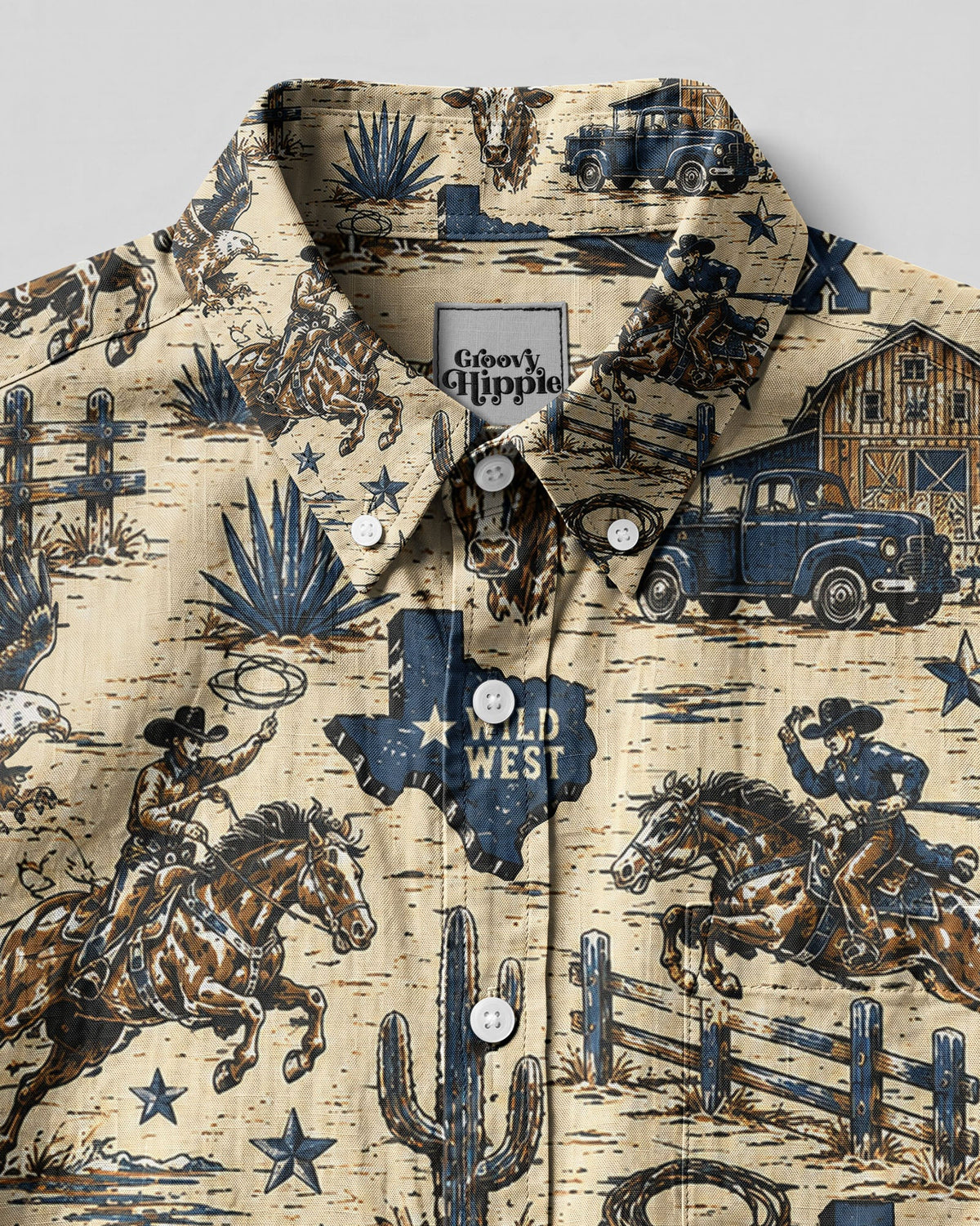 WILD WEST VINTAGE TEXAS PATTERN BUTTON-DOWN COLLAR SHIRT - TLHG2606264