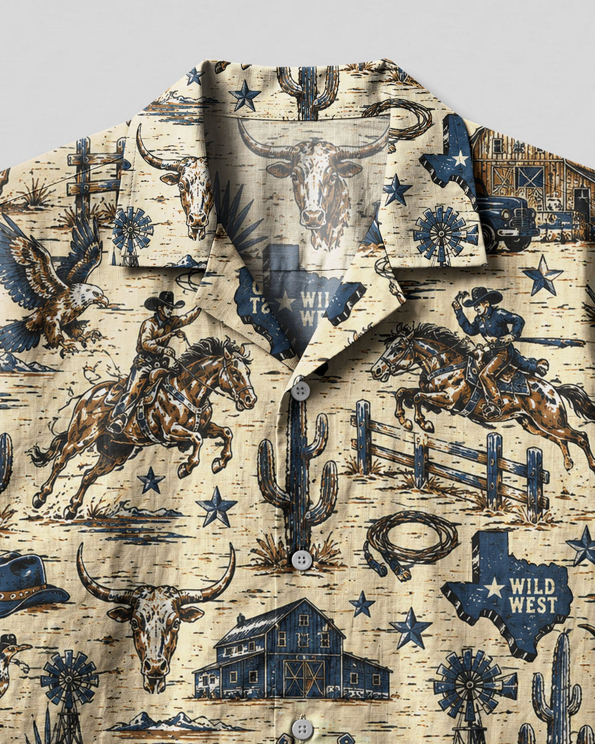 WILD WEST VINTAGE TEXAS PATTERN CAMP SHIRT - TLHG2606263