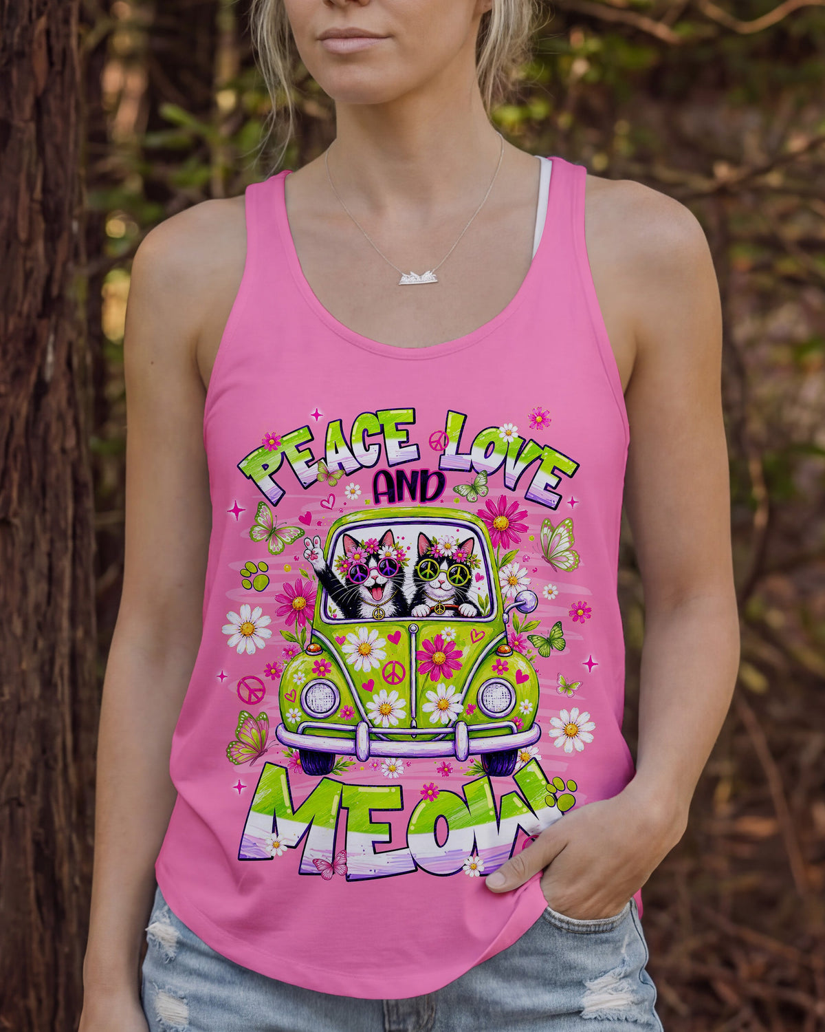 PEACE LOVE AND MEOW CAT HIPPIE CAR ALL OVER PRINT - TLNT0807263