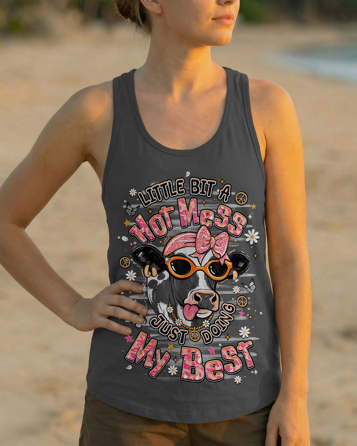LITTLE BIT A HOT MESS COW ALL OVER PRINT - TLHN1806264