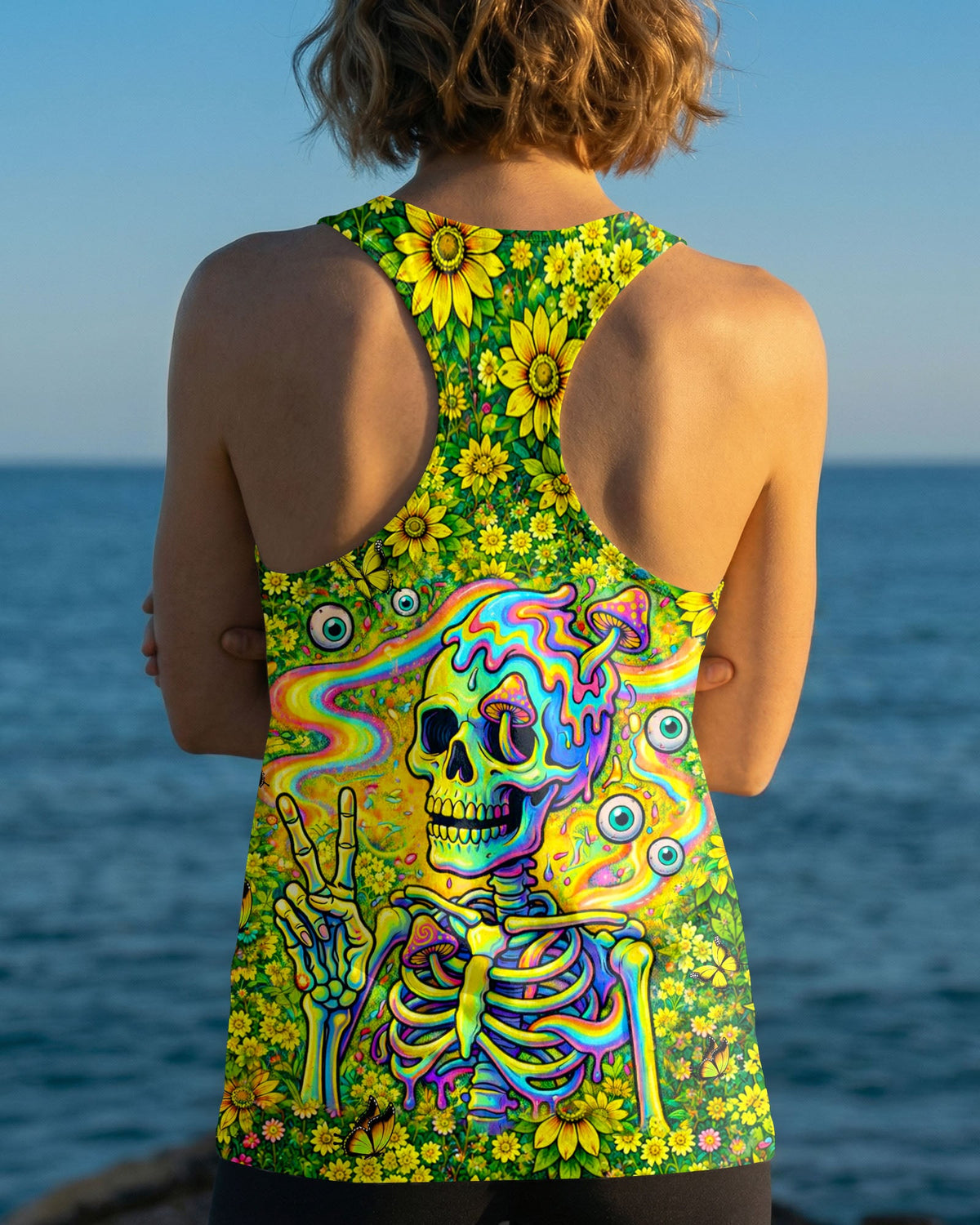 MELTING SKELETON SKULL FLOWER ALL OVER PRINT - TLHN1505262