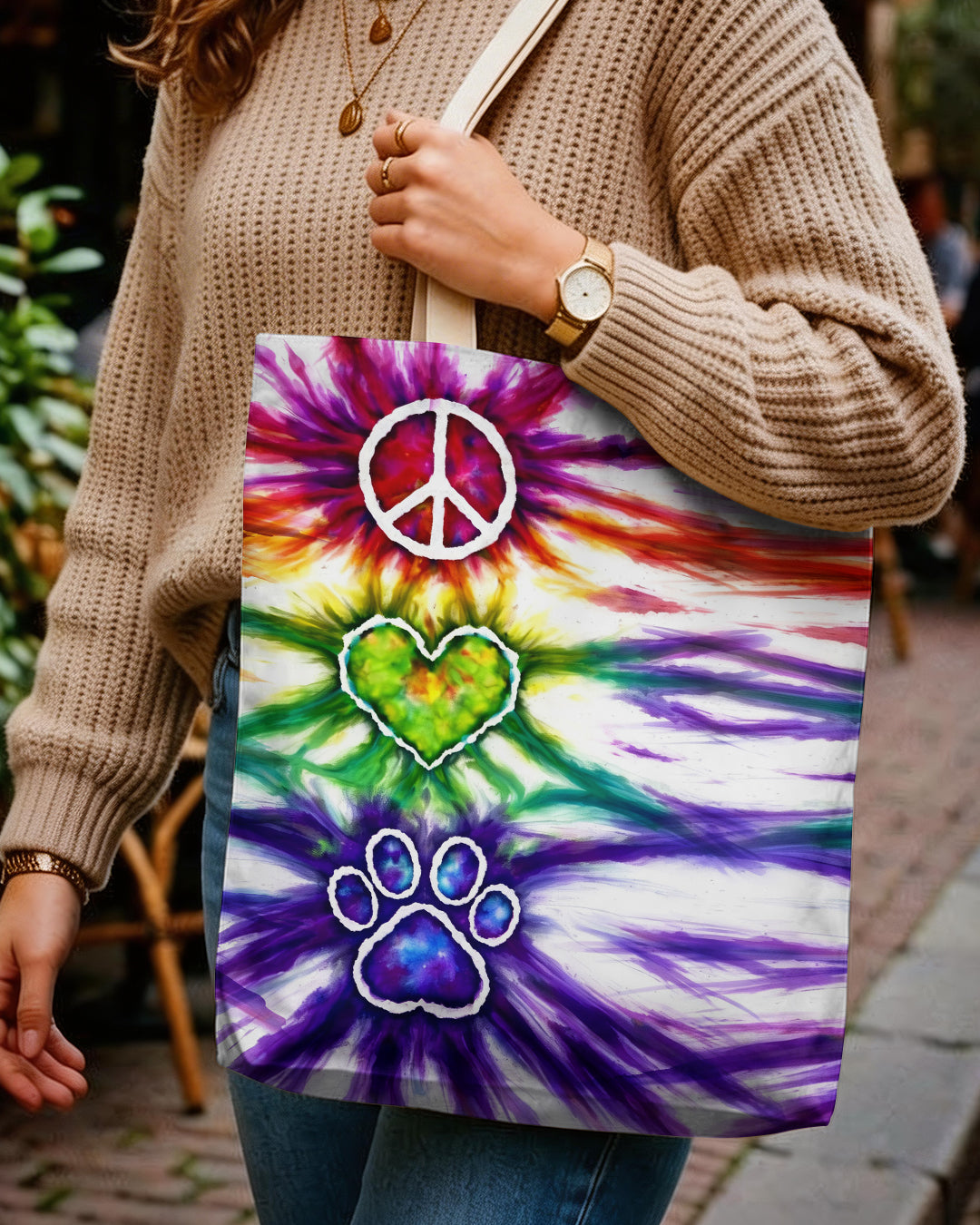 PEACE LOVE PAW PRINT SWIRL TOTE BAG - TLHG1304265