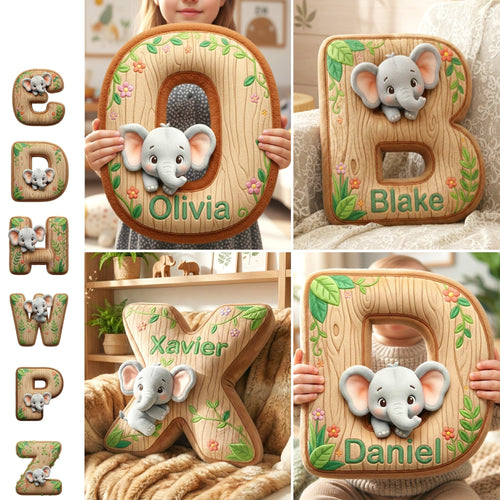 “Bring the Jungle Home” - Elephant Alphabet Letters Pillow - Personalized Gifts for Elephant Lovers Pillow PopCulturePrints