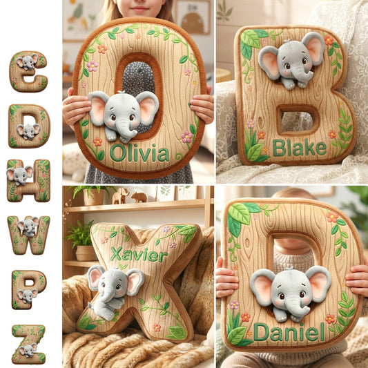“Bring the Jungle Home” - Elephant Alphabet Letters Pillow - Personalized Gifts for Elephant Lovers Pillow PopCulturePrints
