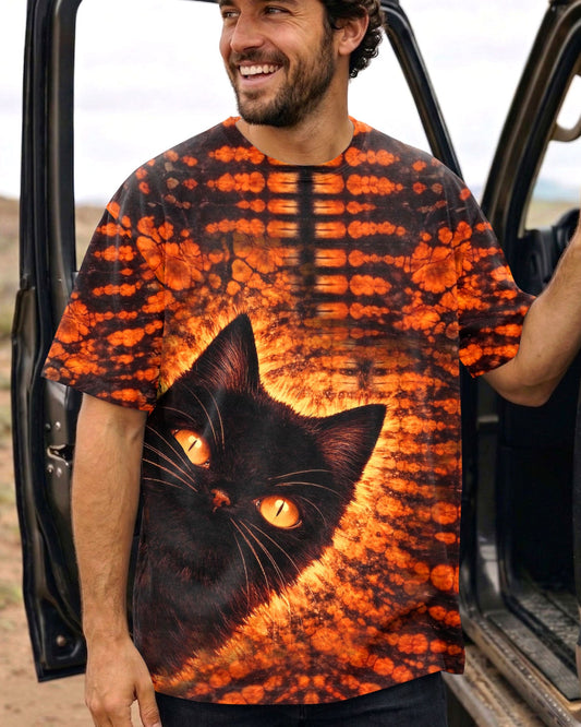 BLACK CAT BLACK & ORANGE SWIRL ALL OVER PRINT - TLHN0604261