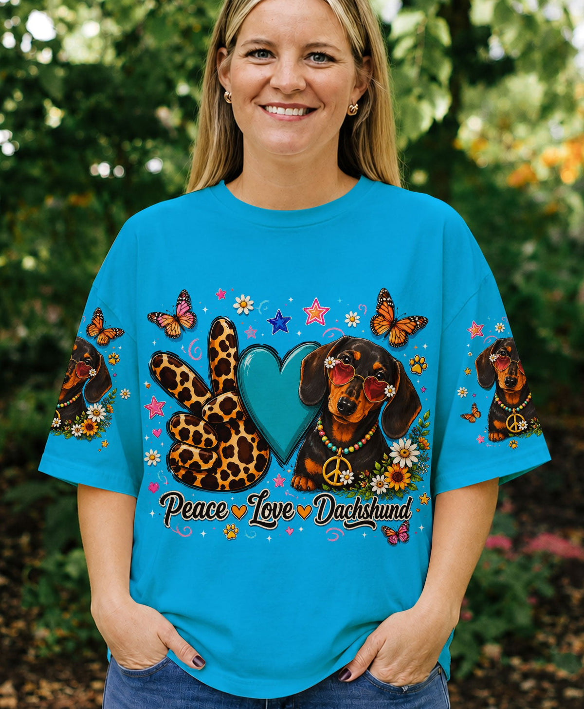 PEACE LOVE DACHSHUND DOG ALL OVER PRINT   - TLHN2005262