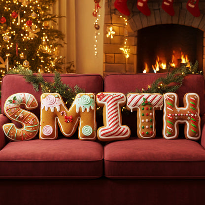 Sweeten Up Your Christmas with Our Gingerbread Alphabet Custom Shape Pillow - Personalized Gift for Friends and Family Pillow PopCulturePrints
