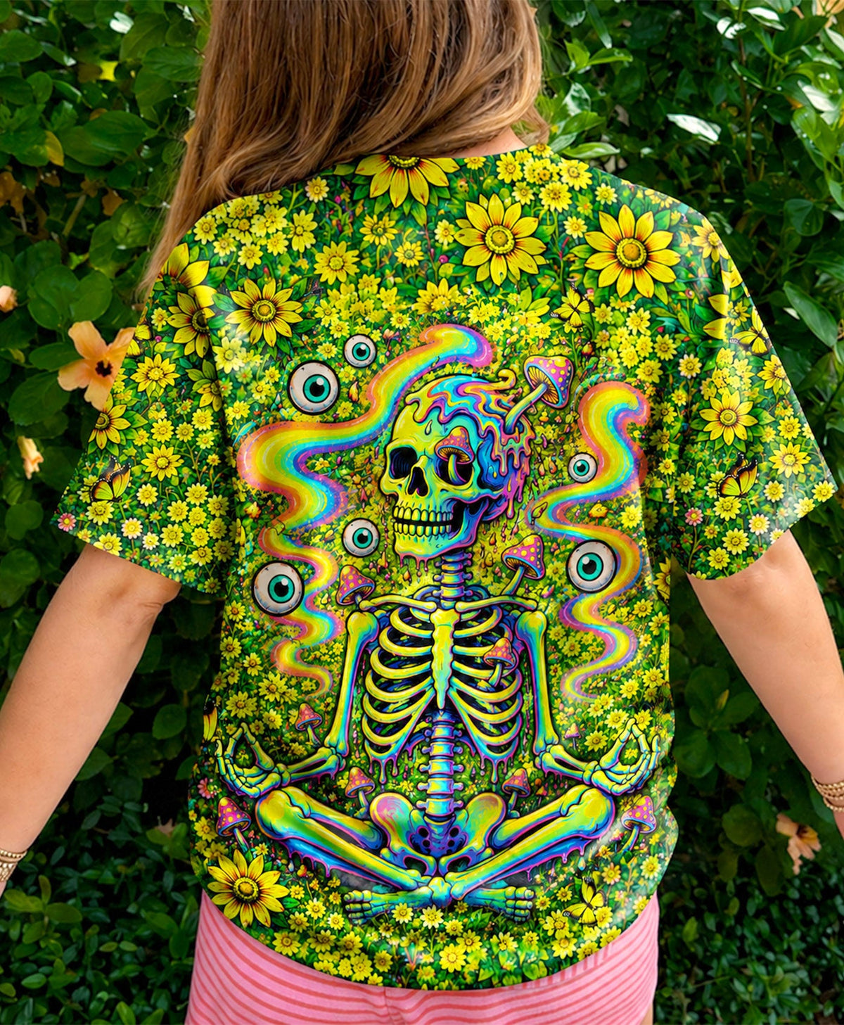 MELTING SKELETON SKULL FLOWER ALL OVER PRINT  - TLHN1505262