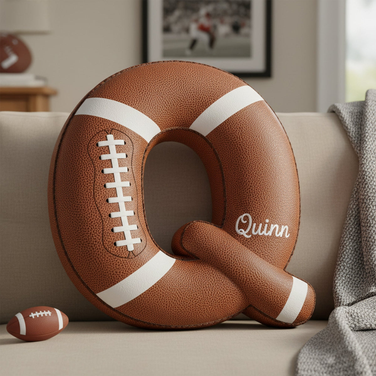 Touchdown Initial Letter Shaped Pillow - Personalized Gifts For Kids Pillow PopCulturePrints