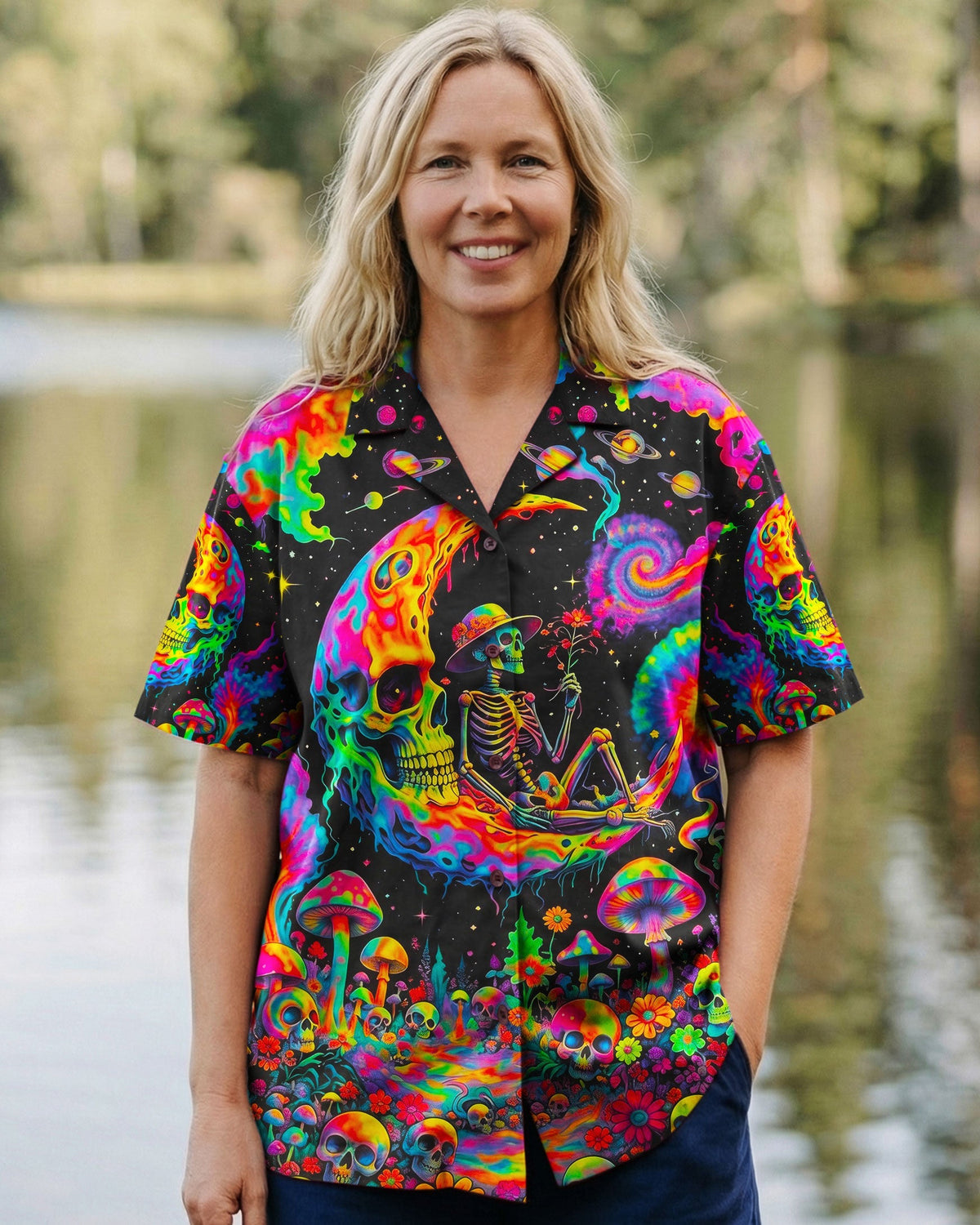 HIPPIE SKULL PSYCHEDELIC  HAWAIIAN SHIRT - TLNO0704261