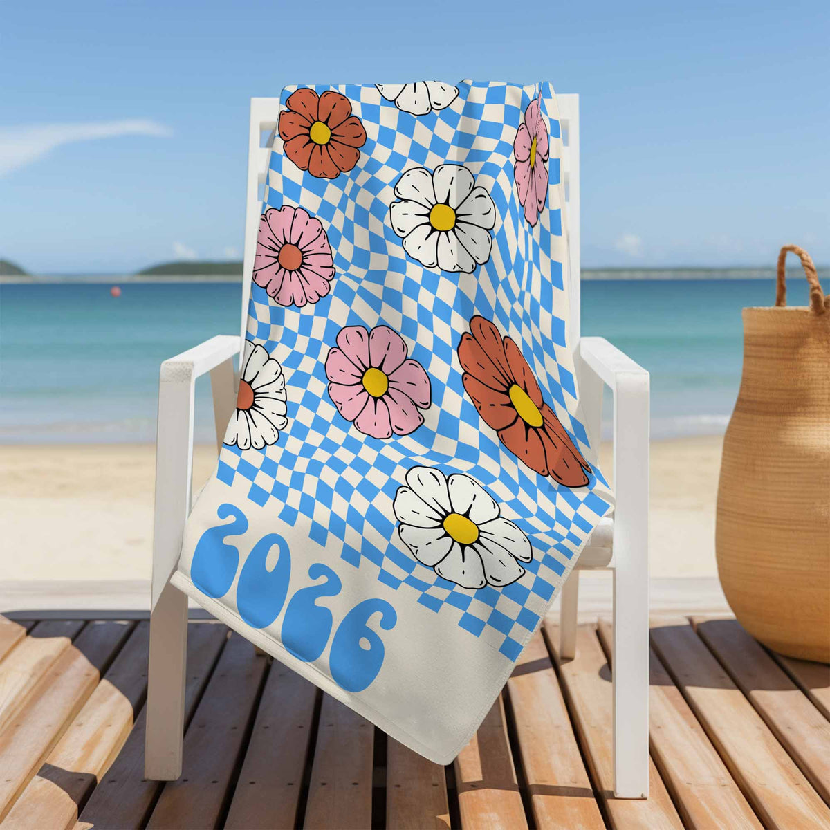 Personalized Groovy Beach Towel Custom Name Floral Gift Beach Towels GradoCreations