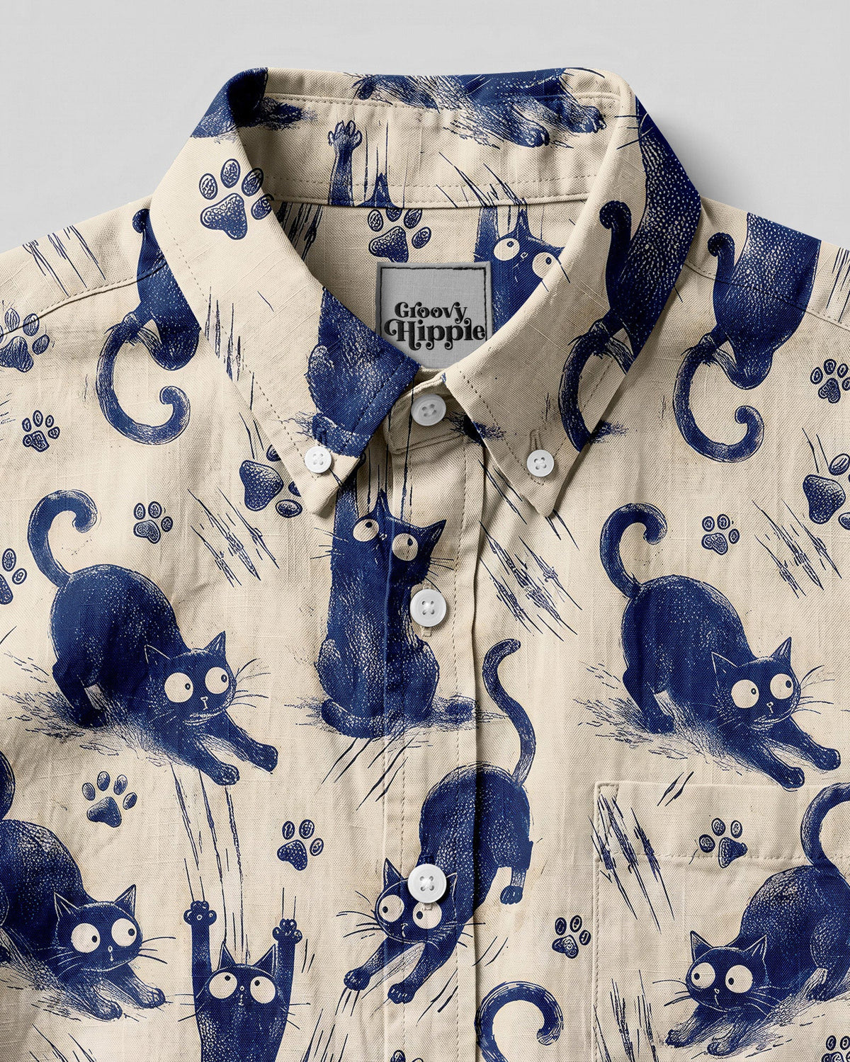 FUNNY PLAYFUL CAT  BUTTON-DOWN COLLAR SHIRT   - TLNO1706261