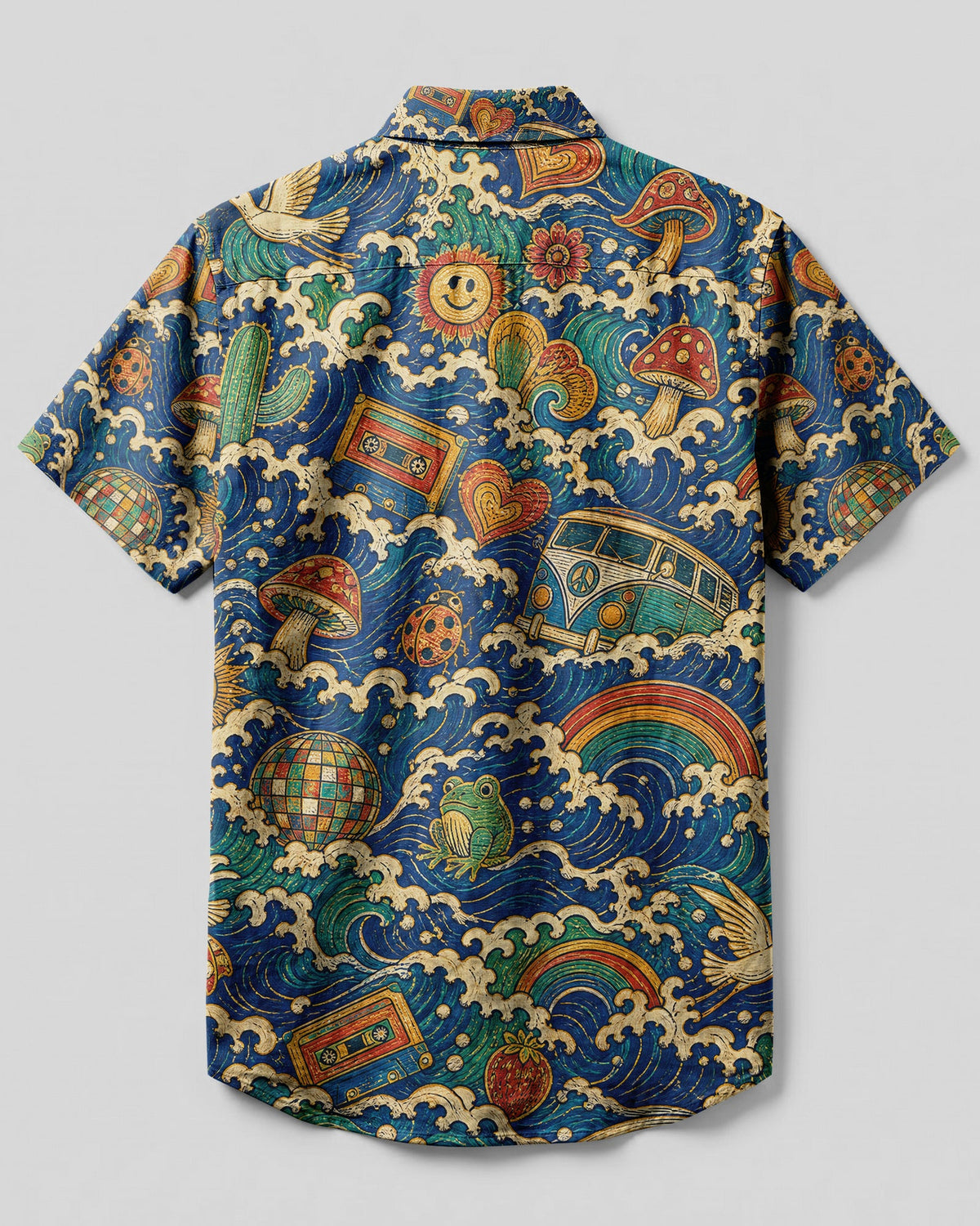 PEACE LOVE GOOD VIBES PATTERN BUTTON-DOWN COLLAR SHIRT - KMTM1706263