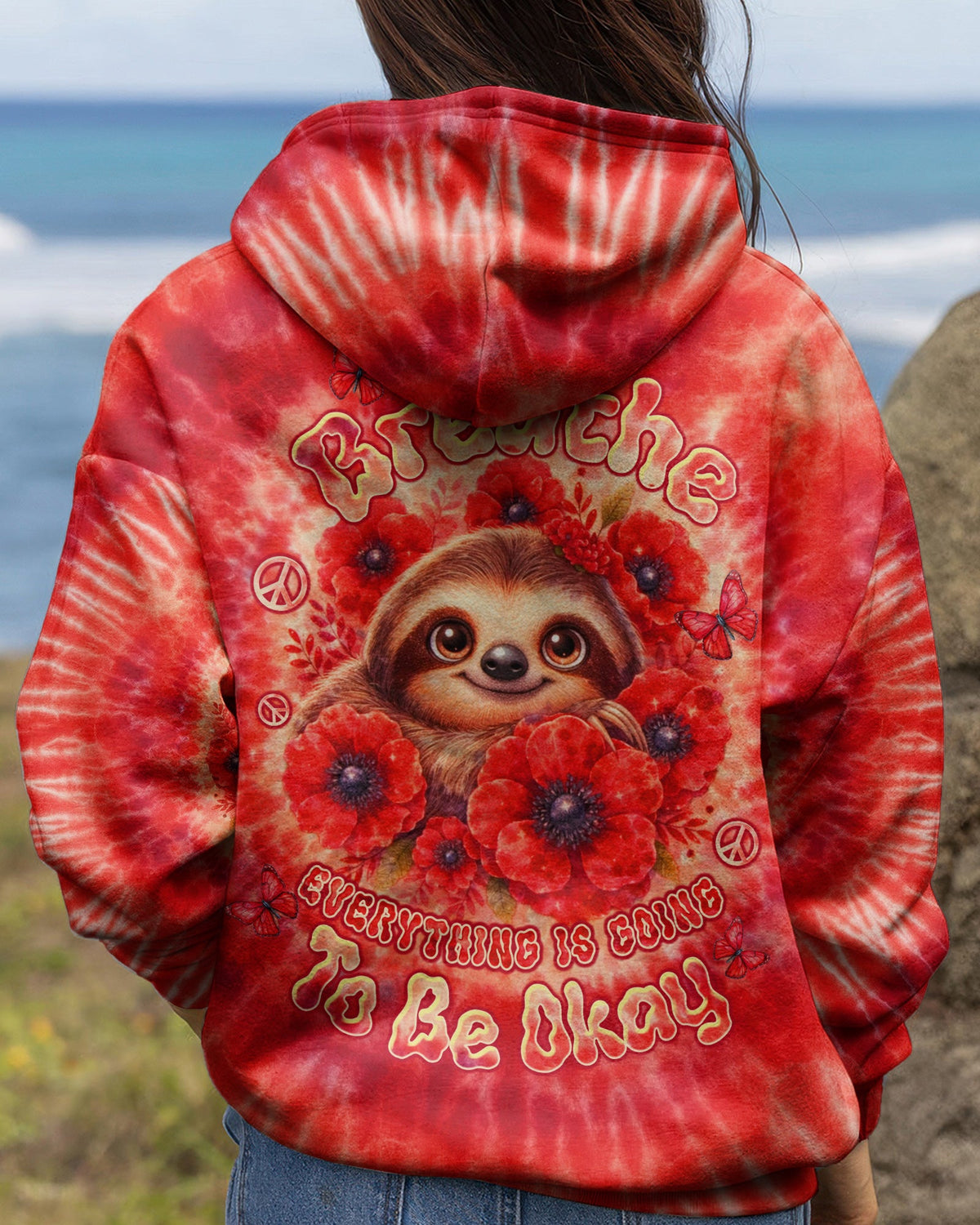 JUST BREATHE SLOTH RED SWIRL ALL OVER PRINT - TLTW0804261