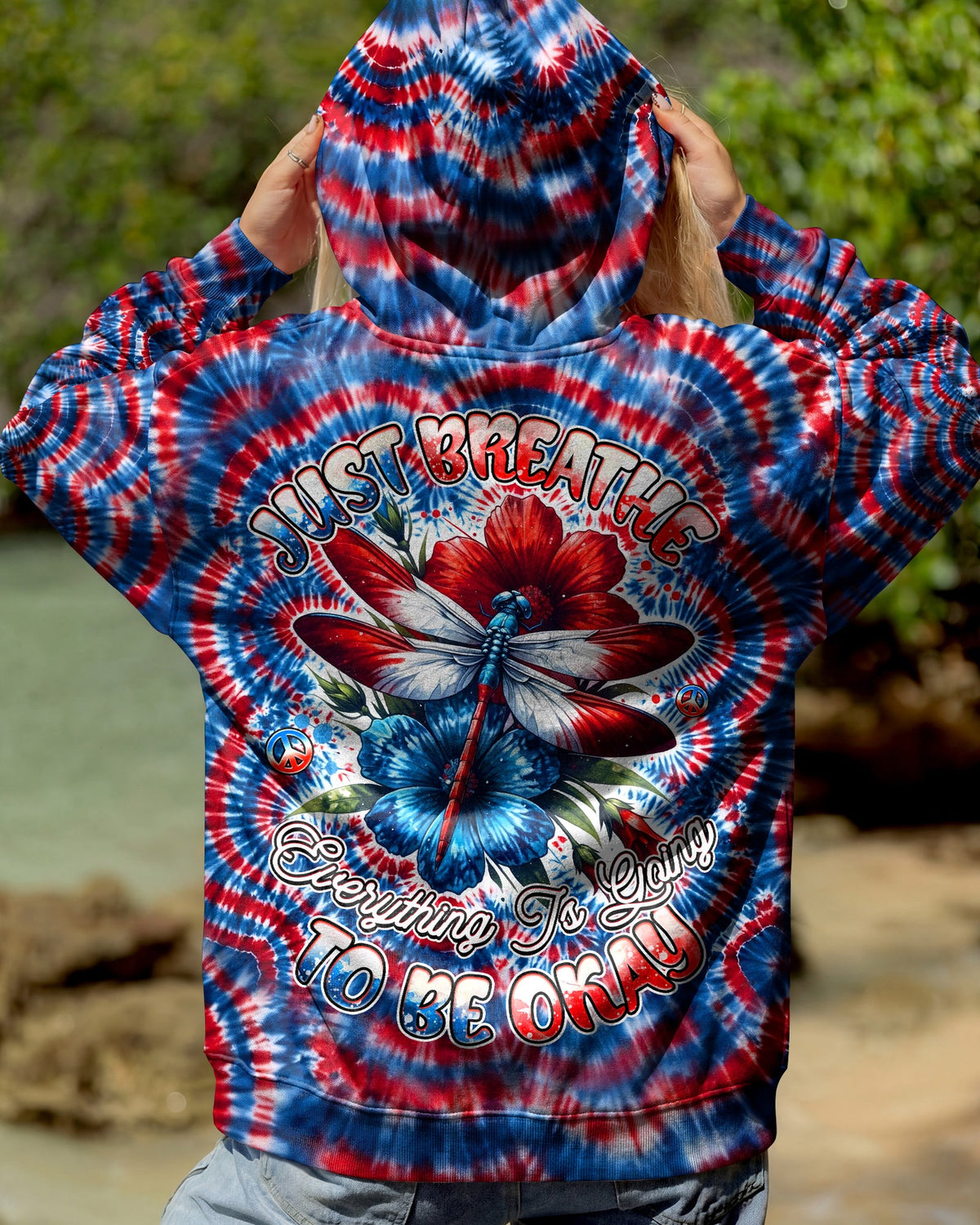 JUST BREATHE DRAGONFLY RED WHITE & BLUE SWIRL ALL OVER PRINT - TLHG0304262