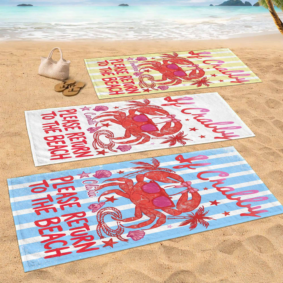 Personalized Microfiber Beach Towel Custom Crab Design Gift Beach Towels GradoCreations