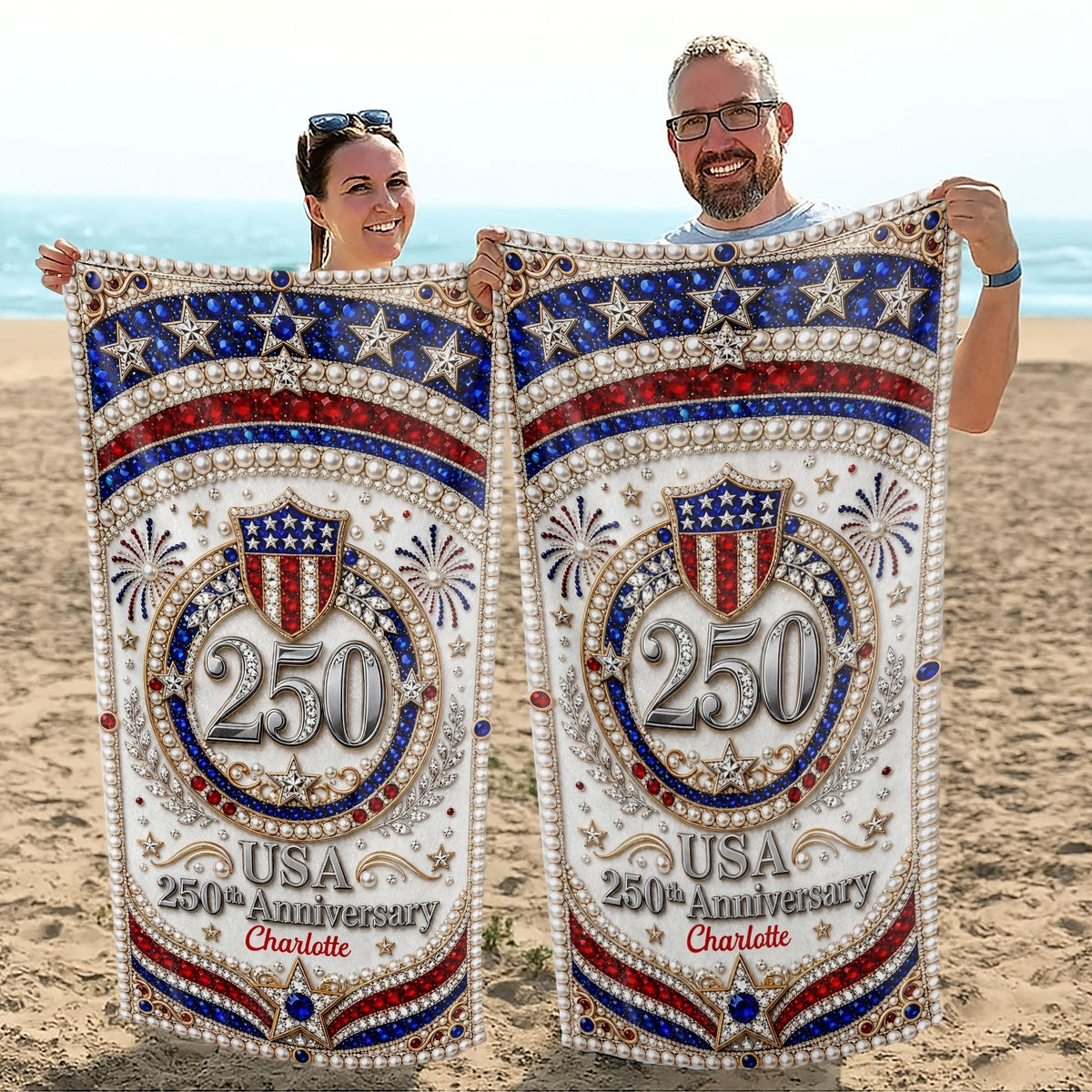 Personalized Microfiber Beach Towel USA Flag Gift Custom Name Beach Towels GradoCreations