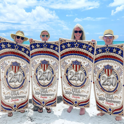 Personalized Microfiber Beach Towel USA Flag Gift Custom Name Beach Towels GradoCreations