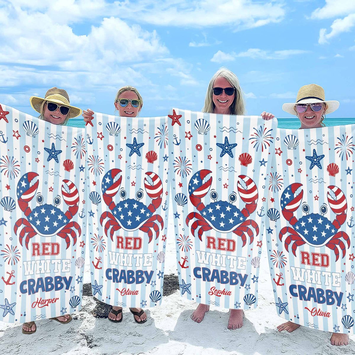 Personalized Crab Beach Towel Custom Name Patriotic Gift Beach Towels GradoCreations