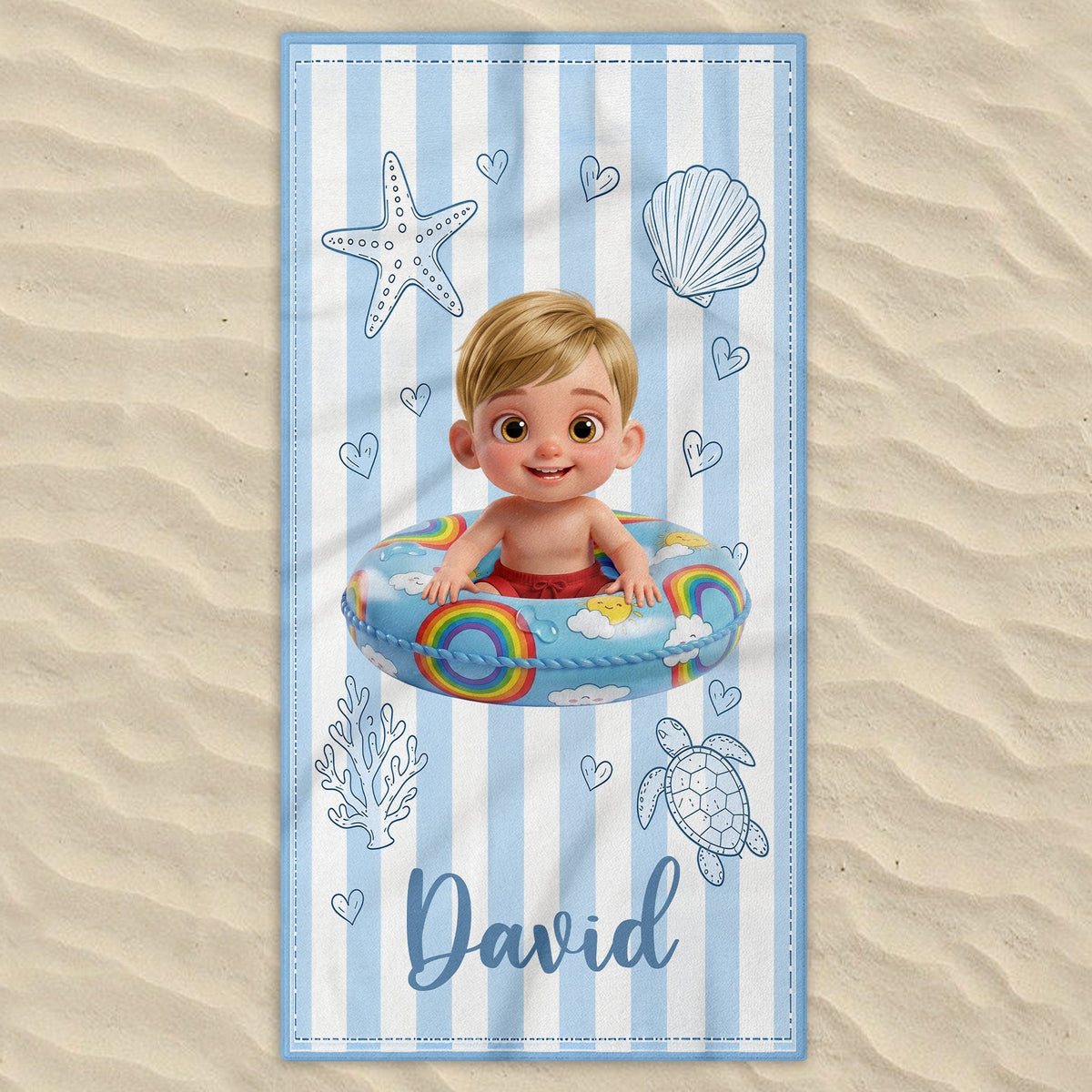 Personalized Beach Towel for Kids Custom Name Colorful Sea Animals Beach Towels GradoCreations
