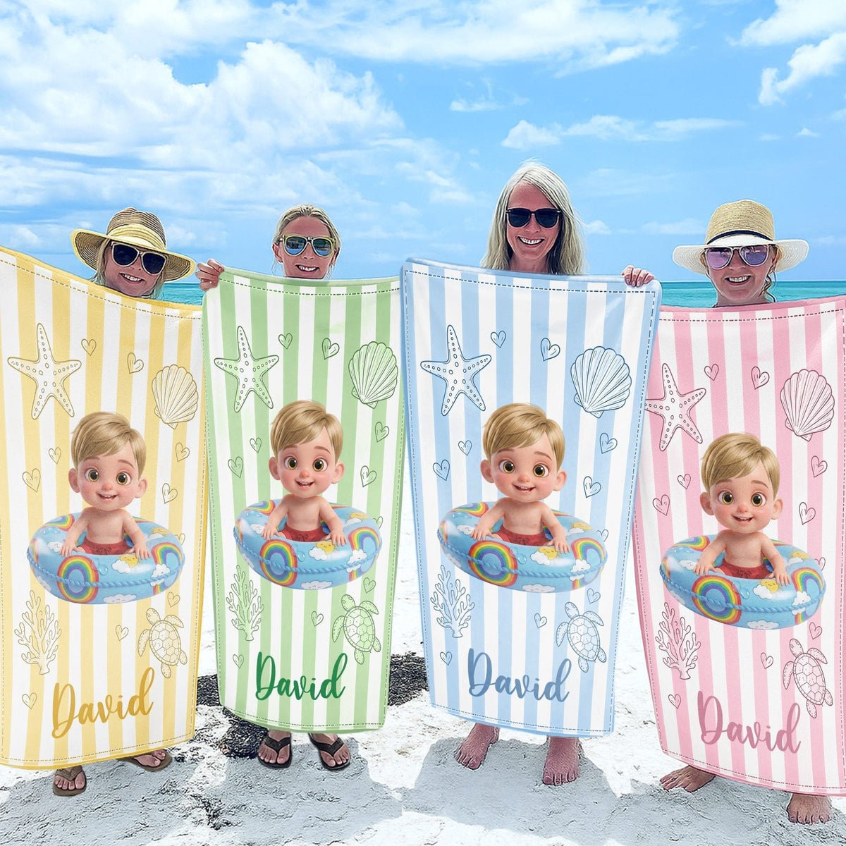Personalized Beach Towel for Kids Custom Name Colorful Sea Animals Beach Towels GradoCreations