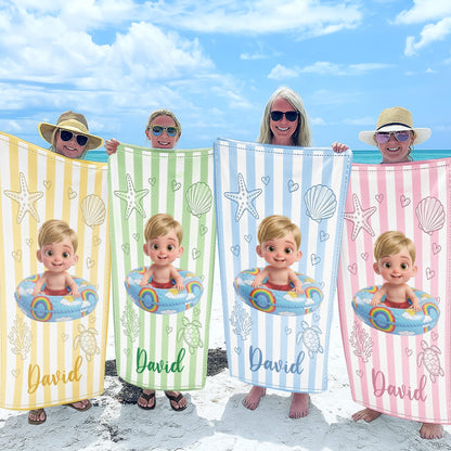 Personalized Beach Towel for Kids Custom Name Colorful Sea Animals Beach Towels GradoCreations