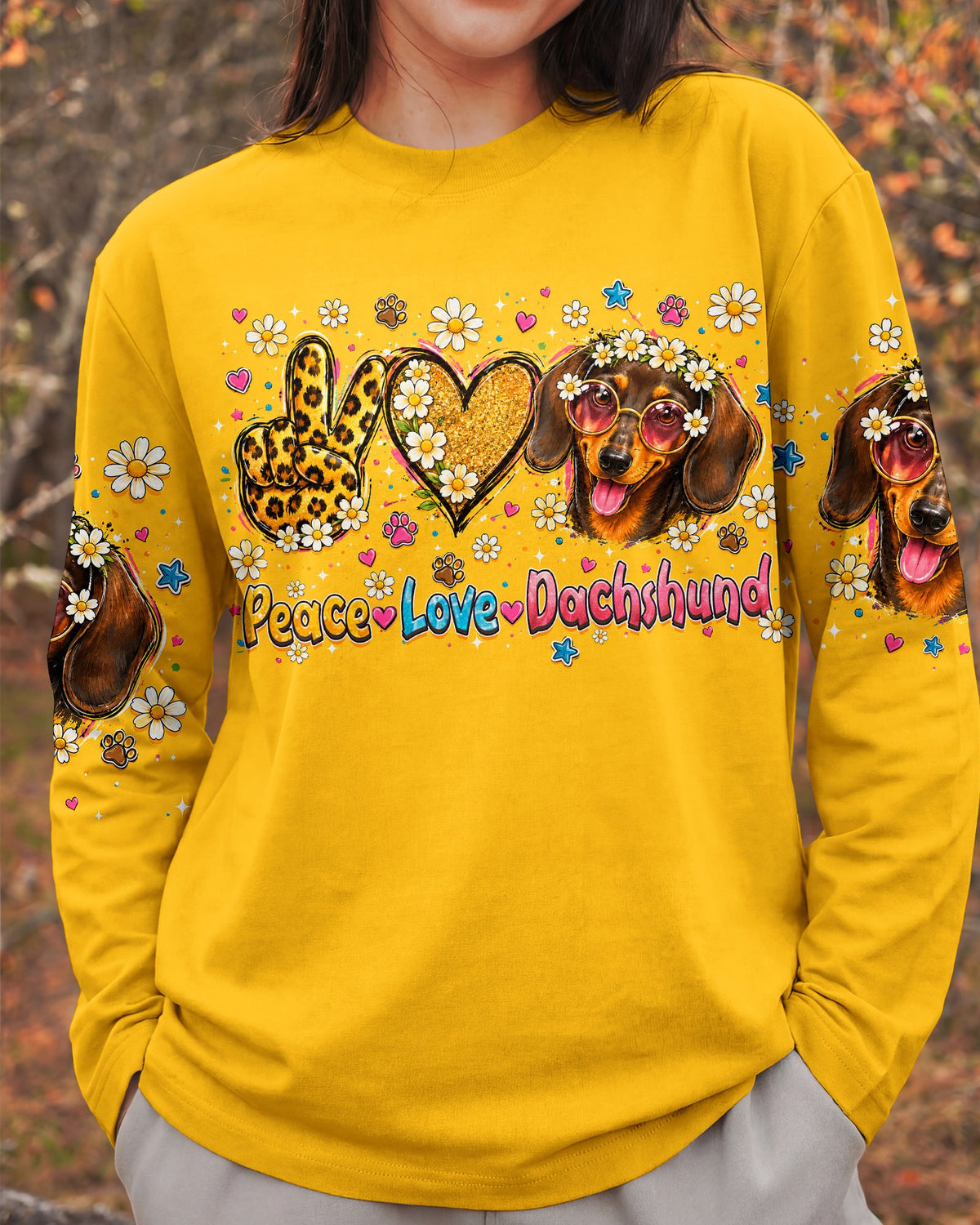 PEACE LOVE DACHSHUND DOG ALL OVER PRINT   - TLHN1905261