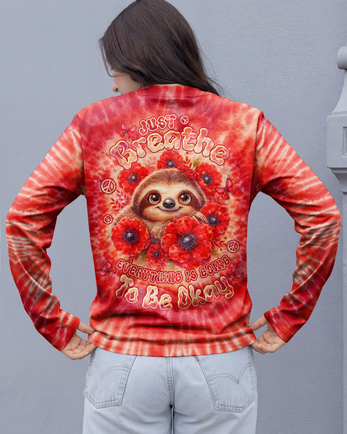 JUST BREATHE SLOTH RED SWIRL ALL OVER PRINT - TLTW0804261