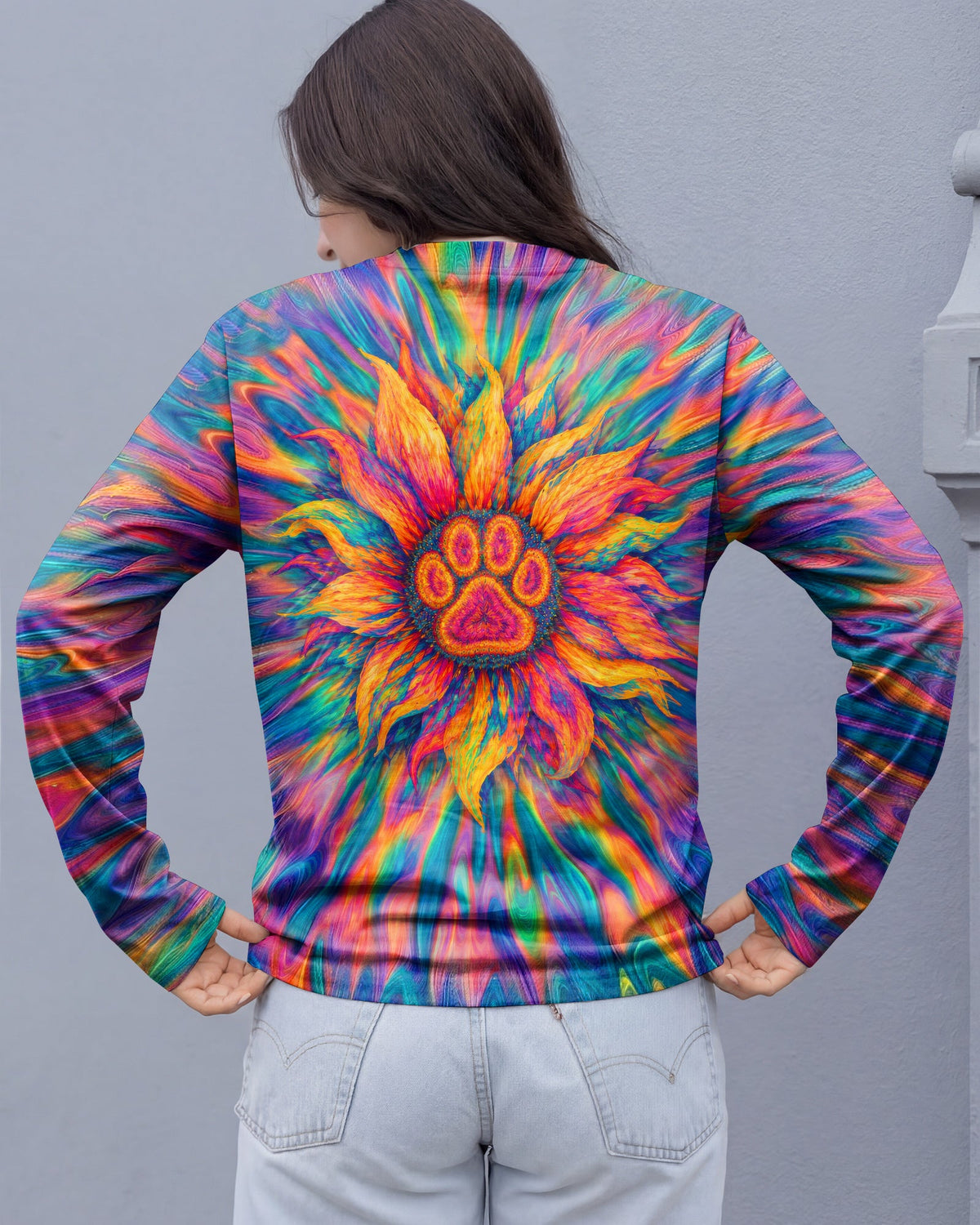 SUNFLOWER WITH PAW PRINT BURST ALL OVER PRINT - TLTW0707263