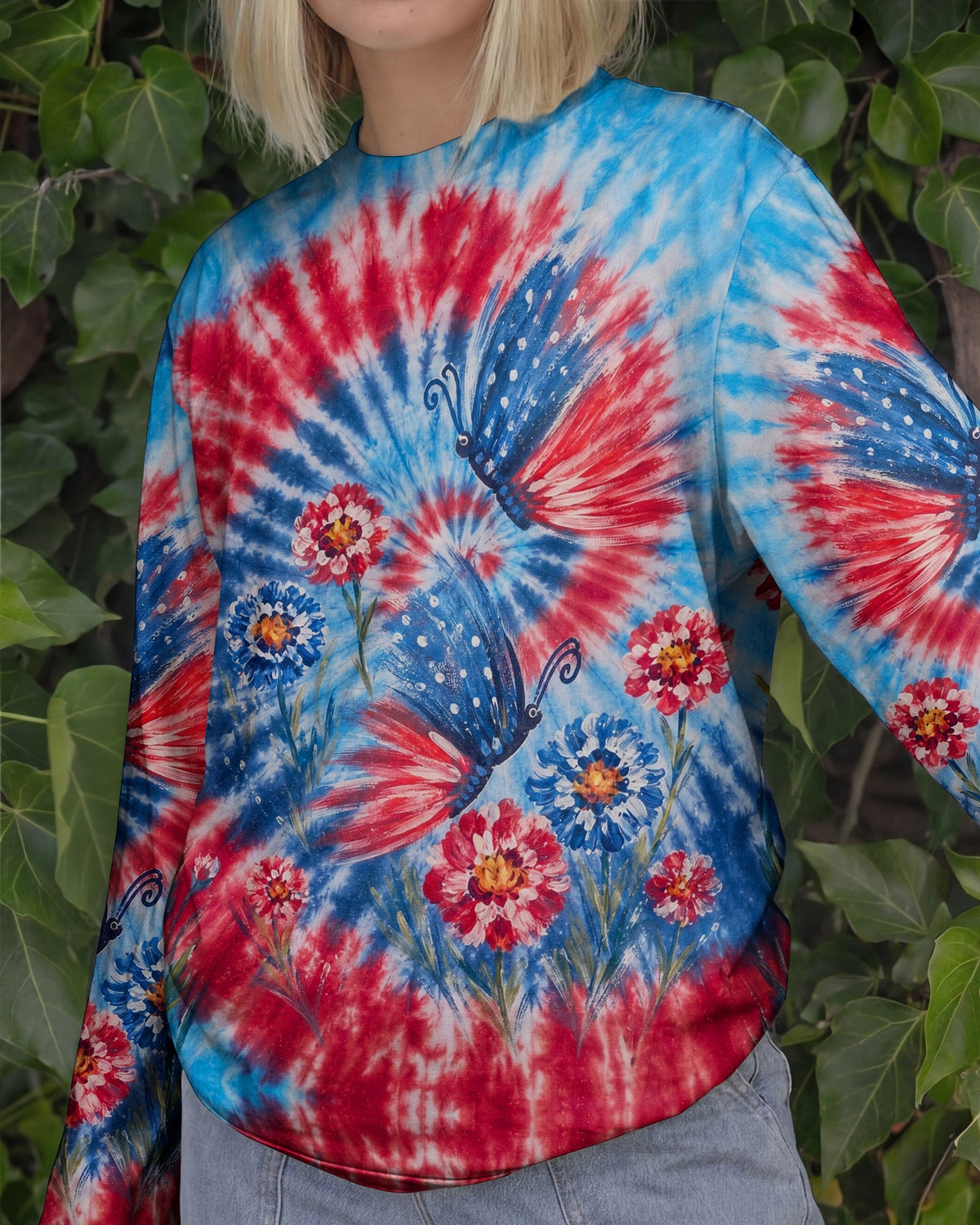 RED WHITE BLUE BUTTERFLY ALL OVER PRINT - RITD2406261