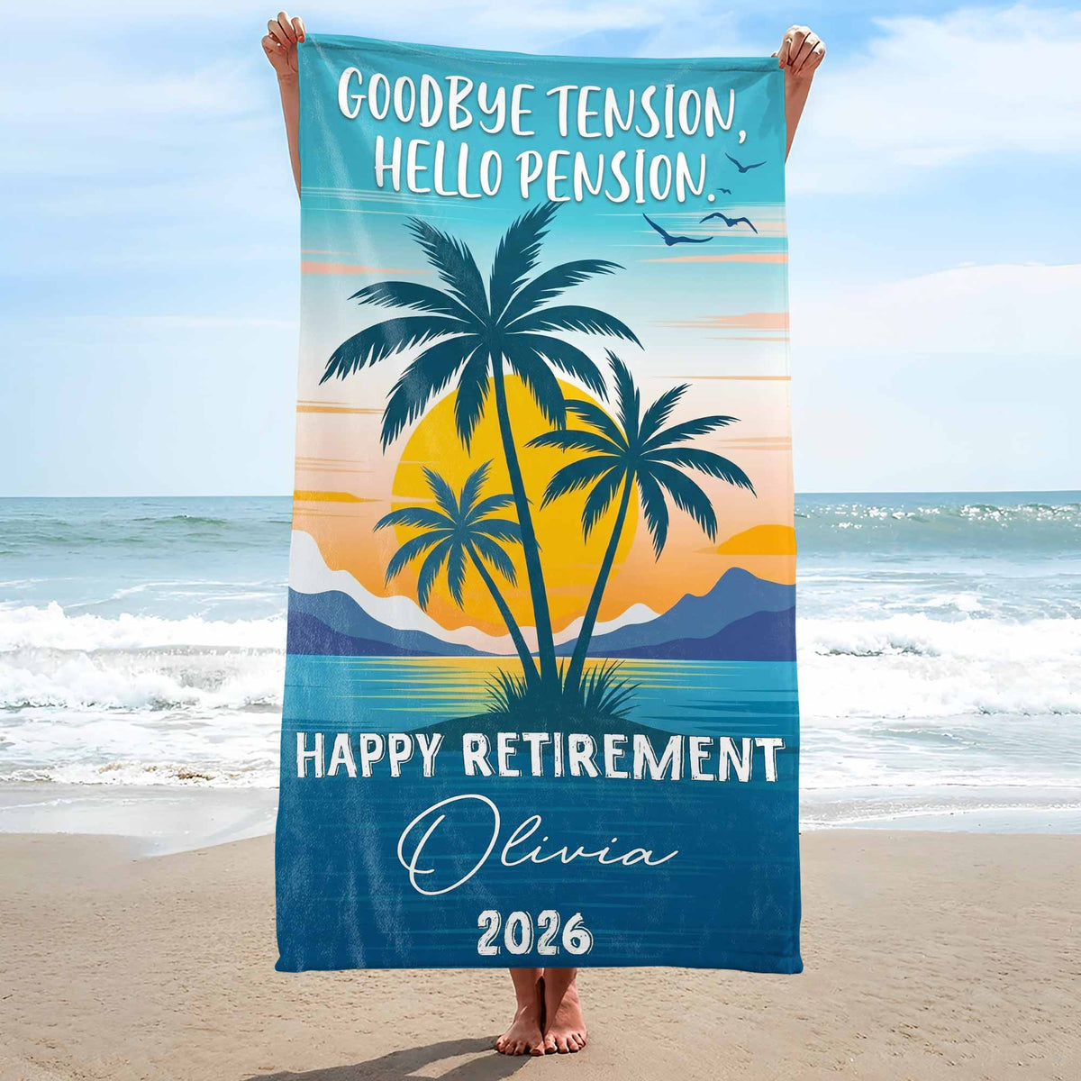 Personalized Beach Towel Custom Name Retirement Gift for Dad Beach Towels GradoCreations
