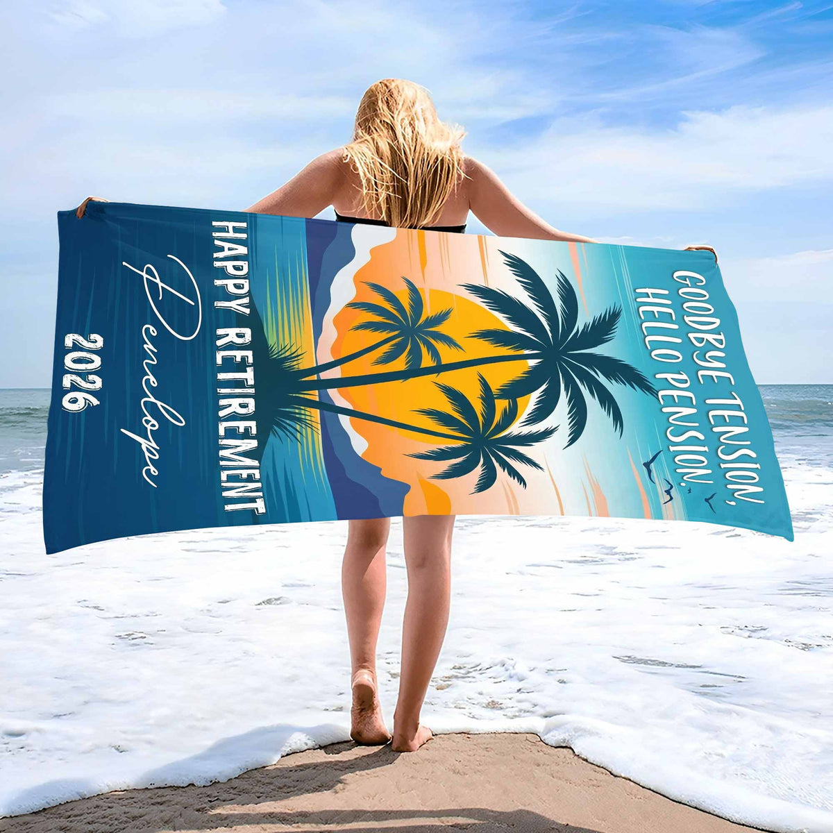 Personalized Beach Towel Custom Name Retirement Gift for Dad Beach Towels GradoCreations