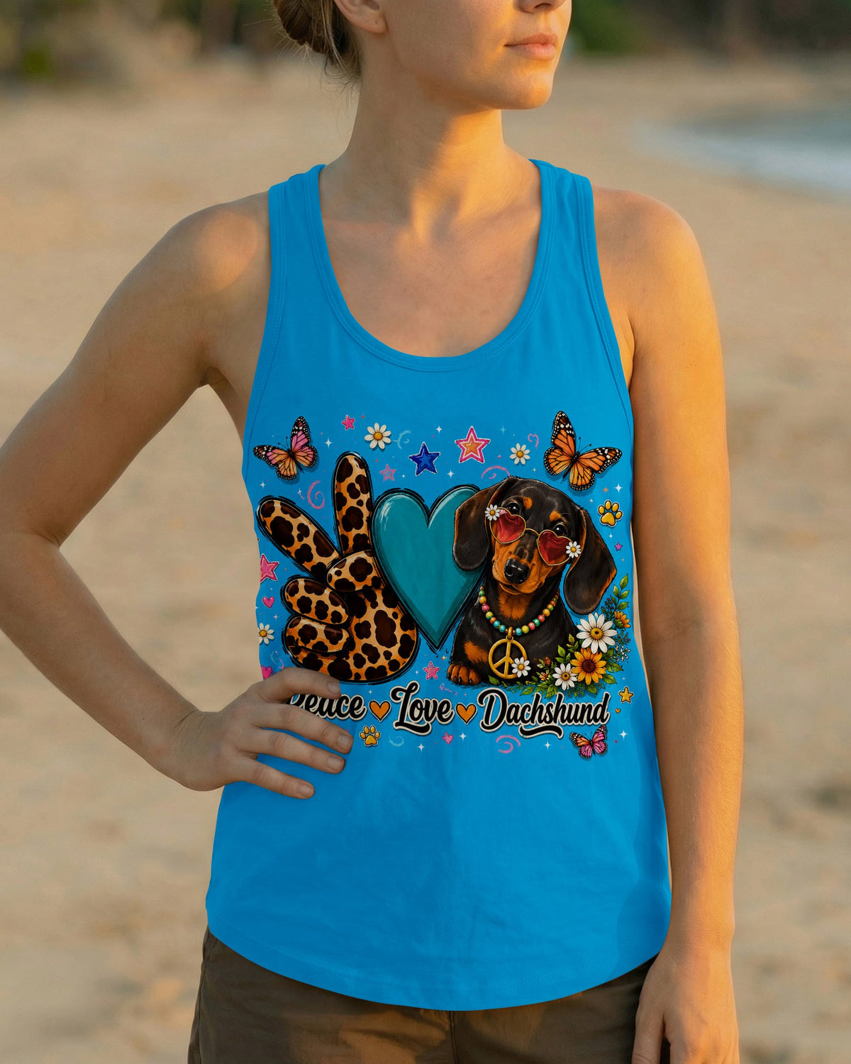 PEACE LOVE DACHSHUND DOG ALL OVER PRINT   - TLHN2005262