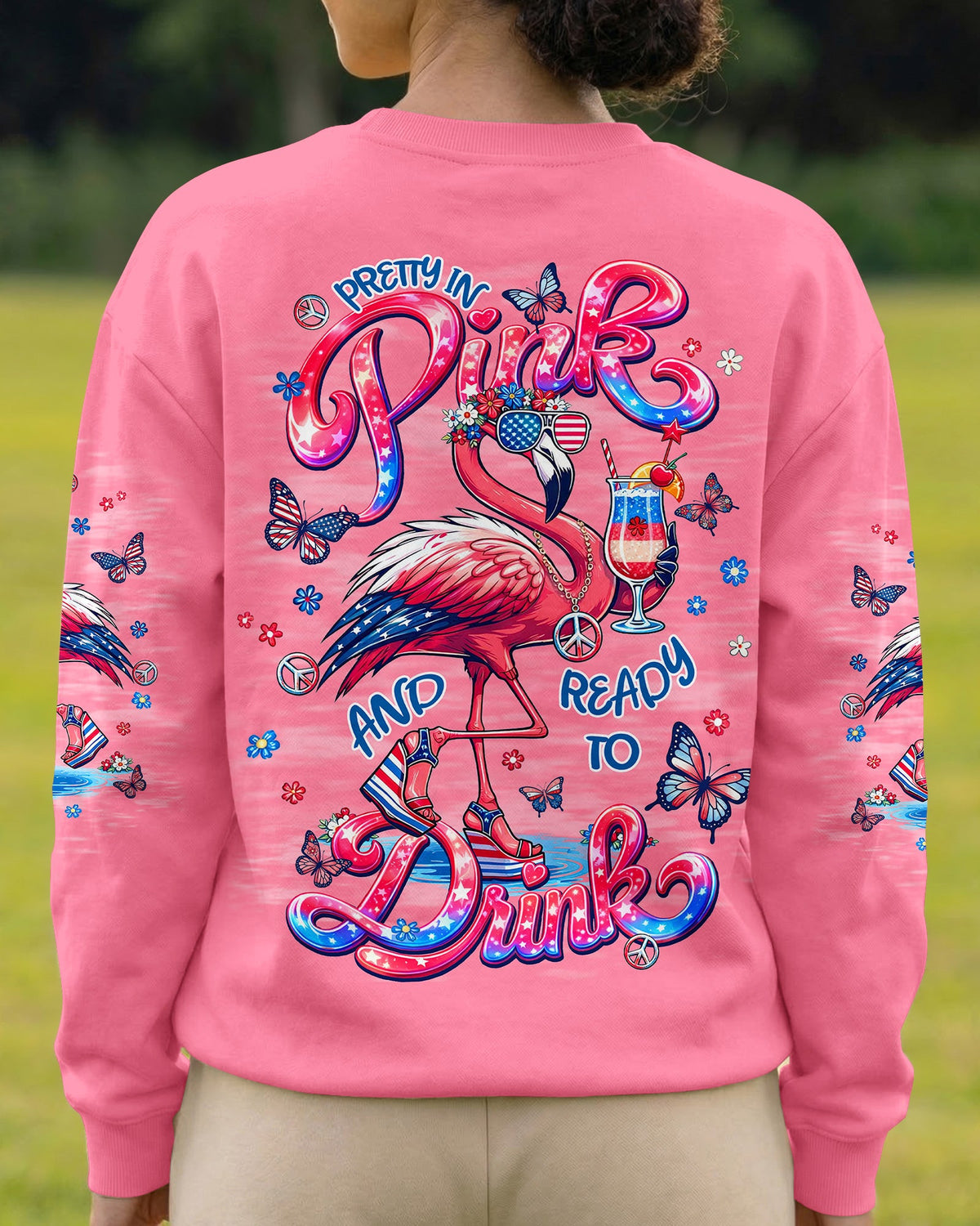 PRETTY IN PINK FLAMINGO STARS AND STRIPES ALL OVER PRINT - TLNT0104262