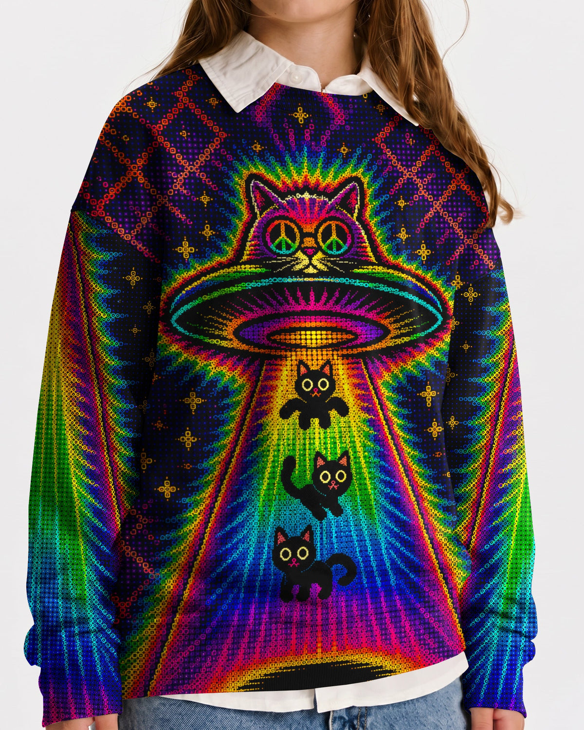 COSMIC CAT ABDUCTION PSYCHEDELIC RAINBOW BEAM  KIDS ALL OVER PRINT - KMTM1006261