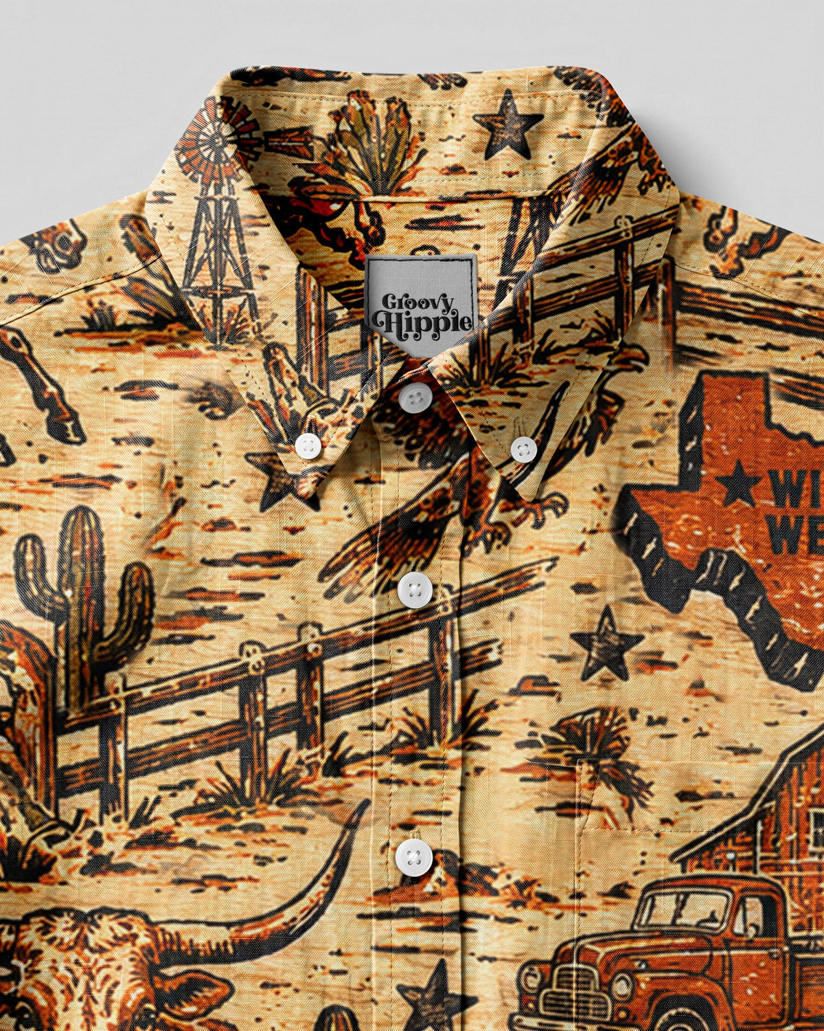 WILD WEST VINTAGE  TEXAS PATTERN BUTTON-DOWN COLLAR SHIRT  - TLHN2606263