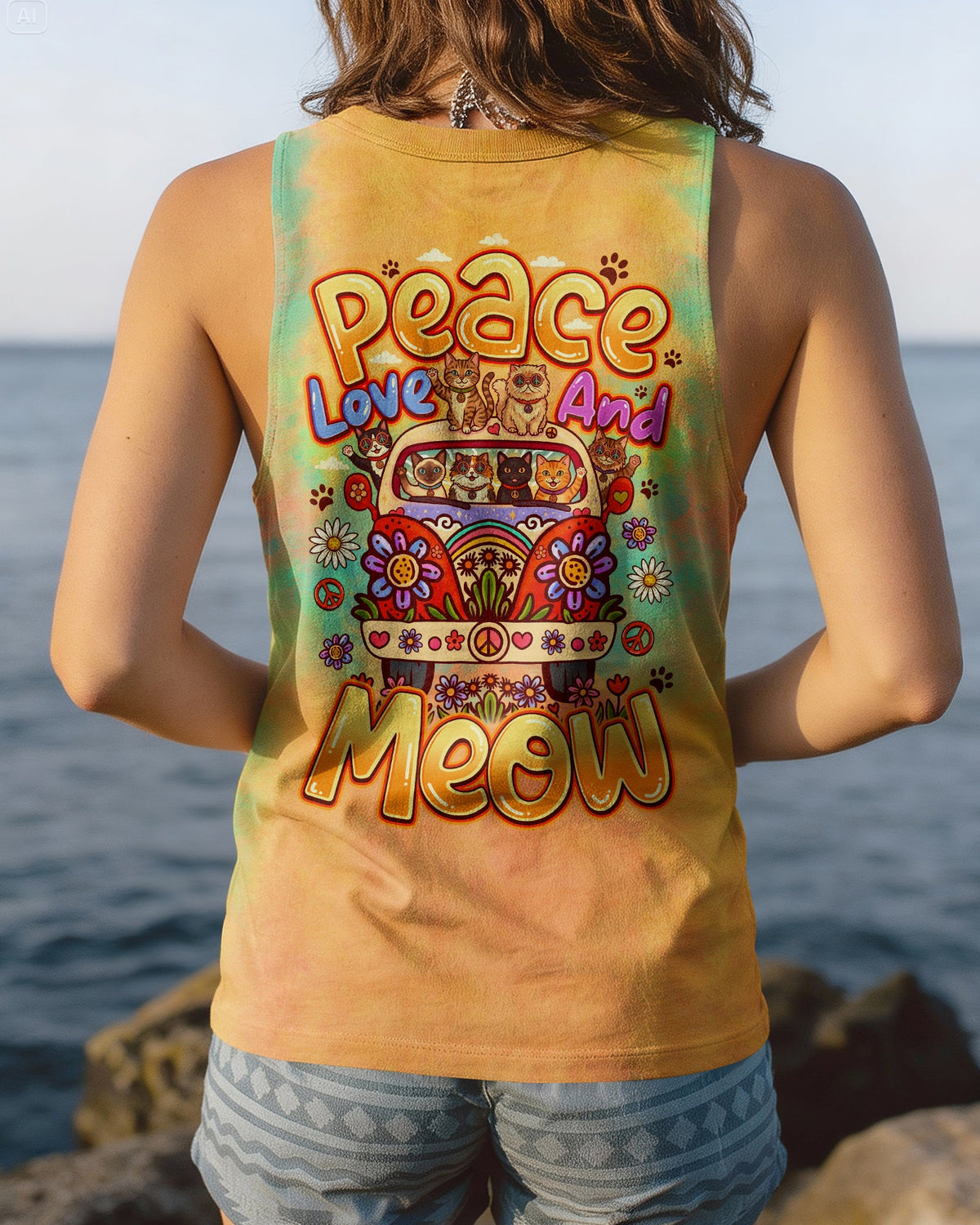 PEACE LOVE AND MEOW CATS ALL OVER PRINT - TLNO1307261