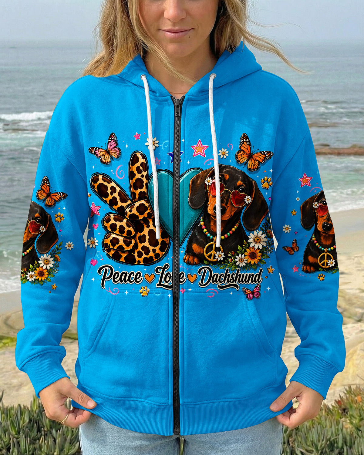 PEACE LOVE DACHSHUND DOG ALL OVER PRINT   - TLHN2005262