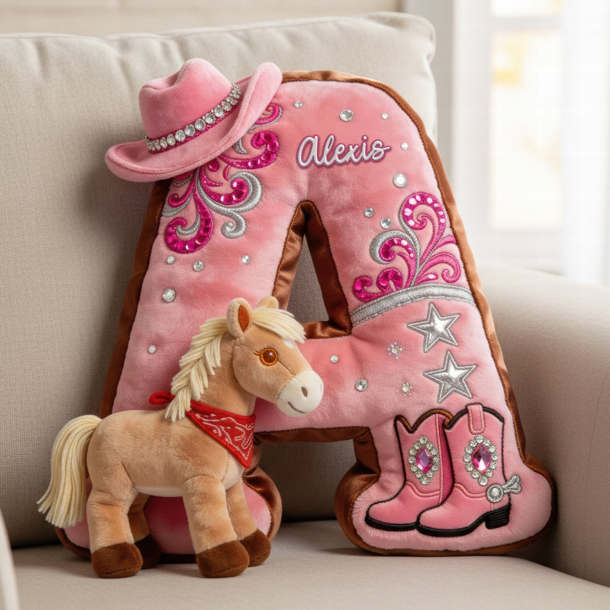 Personalized Cowgirl Alphabet Pillow – A Unique Gift for Horse Lovers Pillow PopCulturePrints