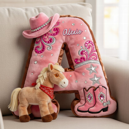 Personalized Cowgirl Alphabet Pillow – A Unique Gift for Horse Lovers Pillow PopCulturePrints