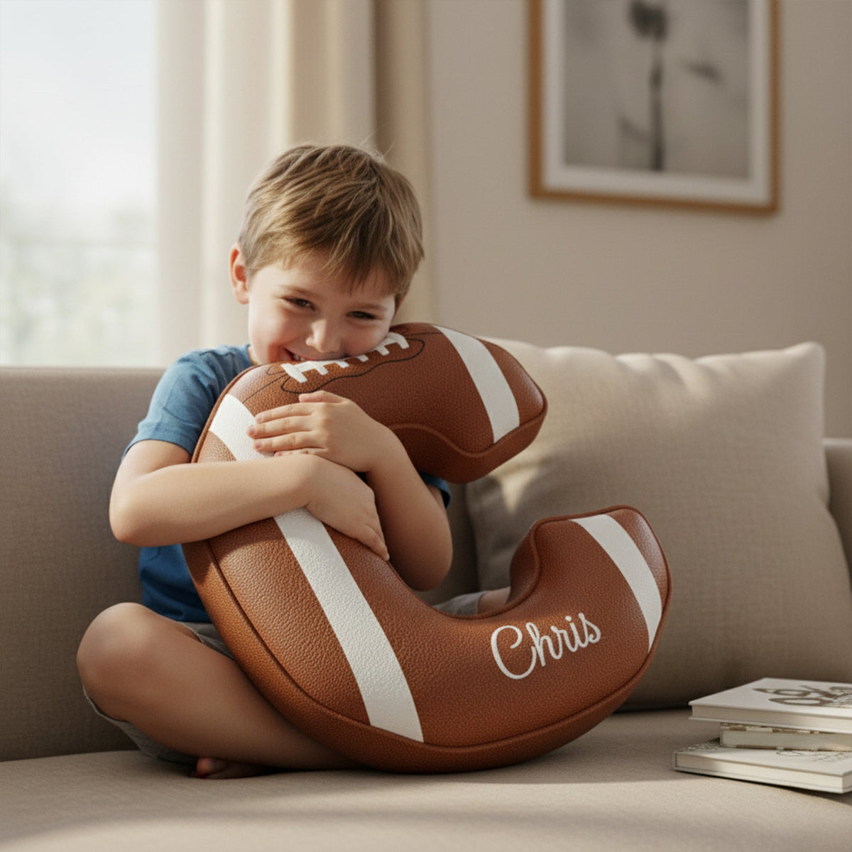 Touchdown Initial Letter Shaped Pillow - Personalized Gifts For Kids Pillow PopCulturePrints