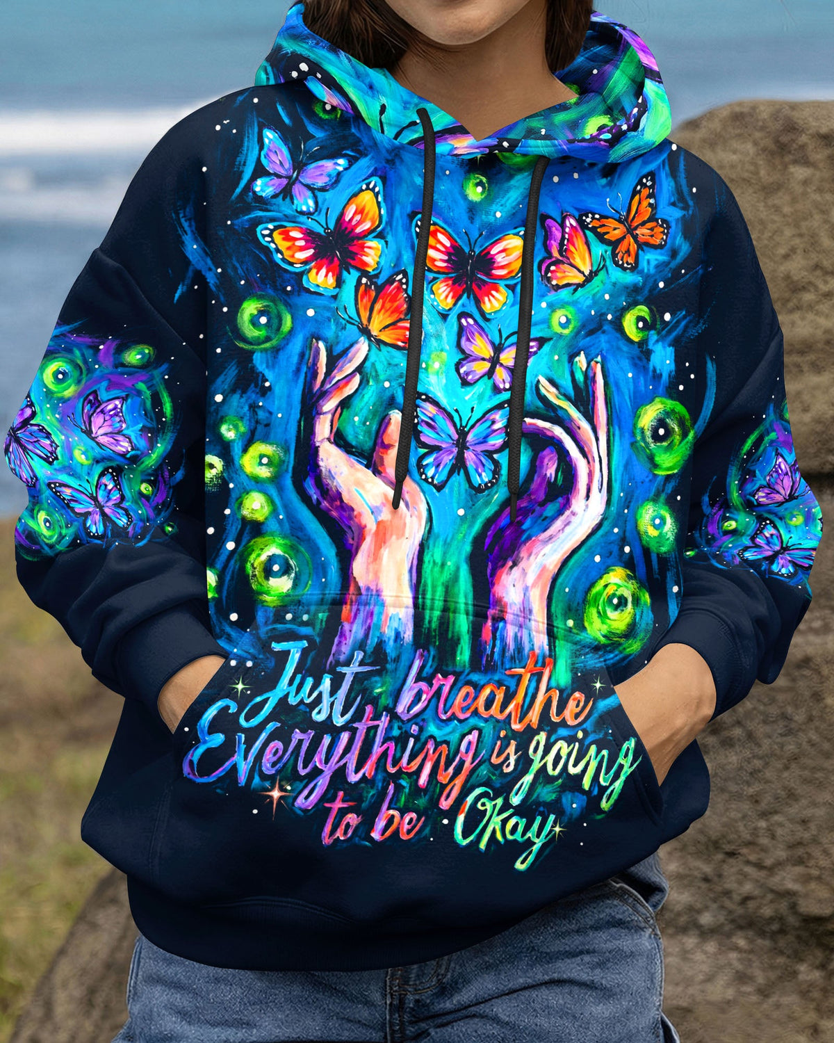 JUST BREATHE EVERYTHING IS GOING TO BE OKAY BUTTERFLY ALL OVER PRINT - KM2804261