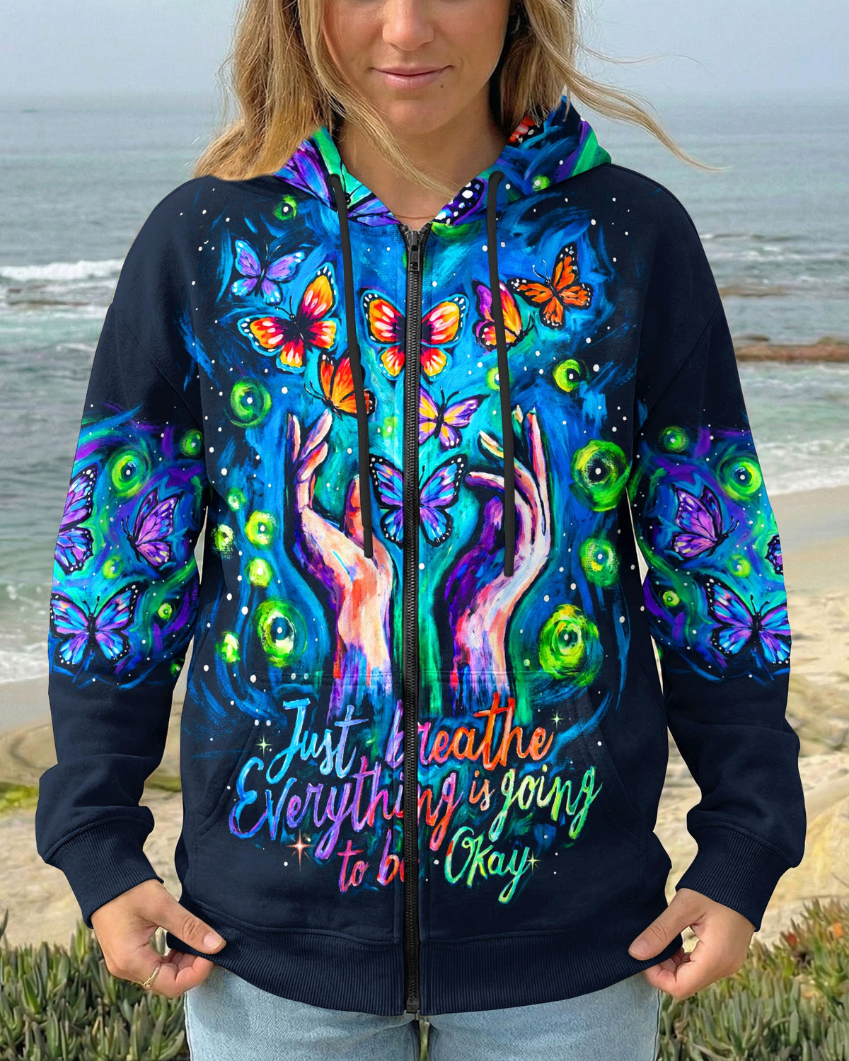 JUST BREATHE EVERYTHING IS GOING TO BE OKAY BUTTERFLY ALL OVER PRINT - KM2804261