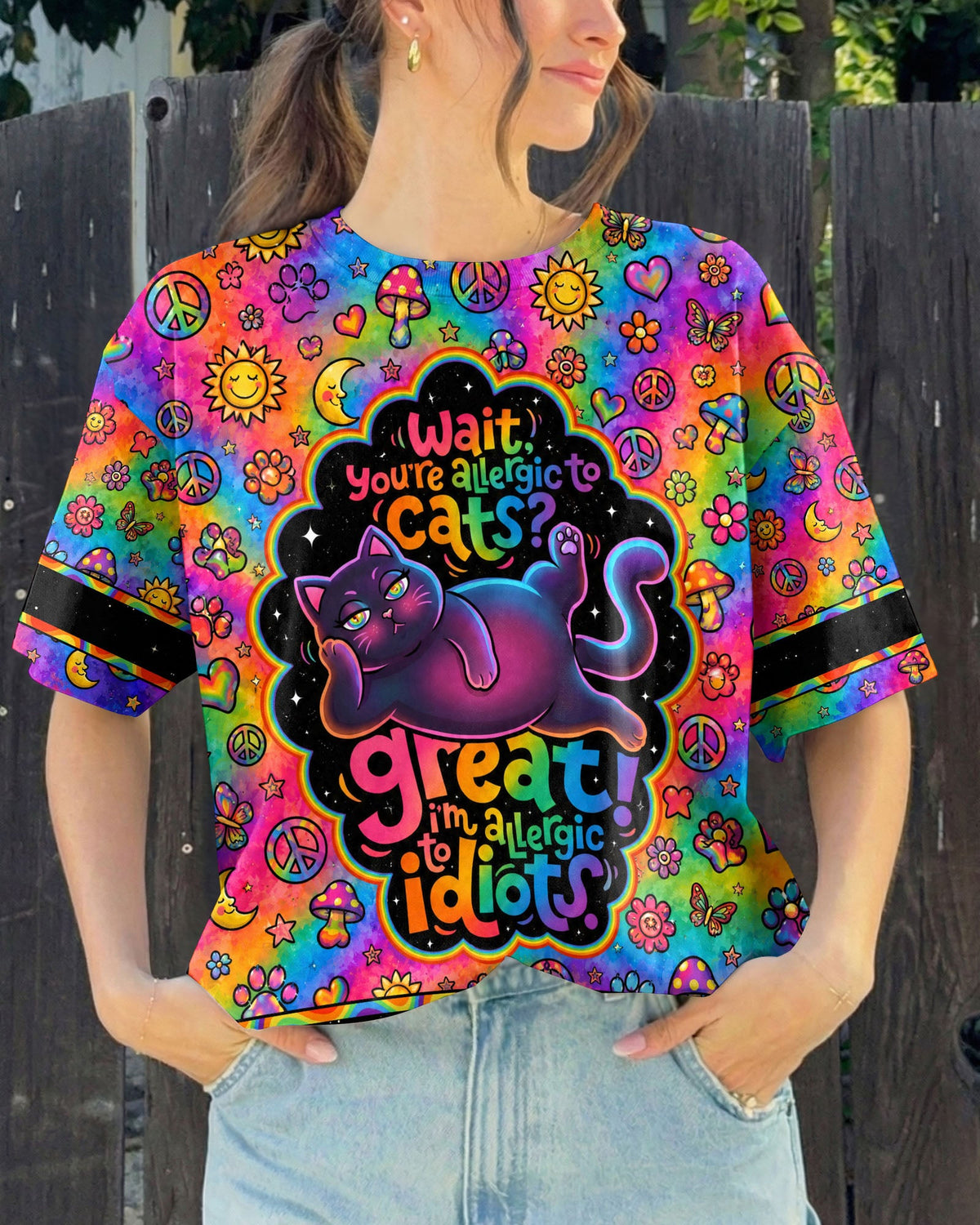 ALLERGIC TO IDIOTS CAT PSYCHEDELIC ALL OVER PRINT - KMTM1206261