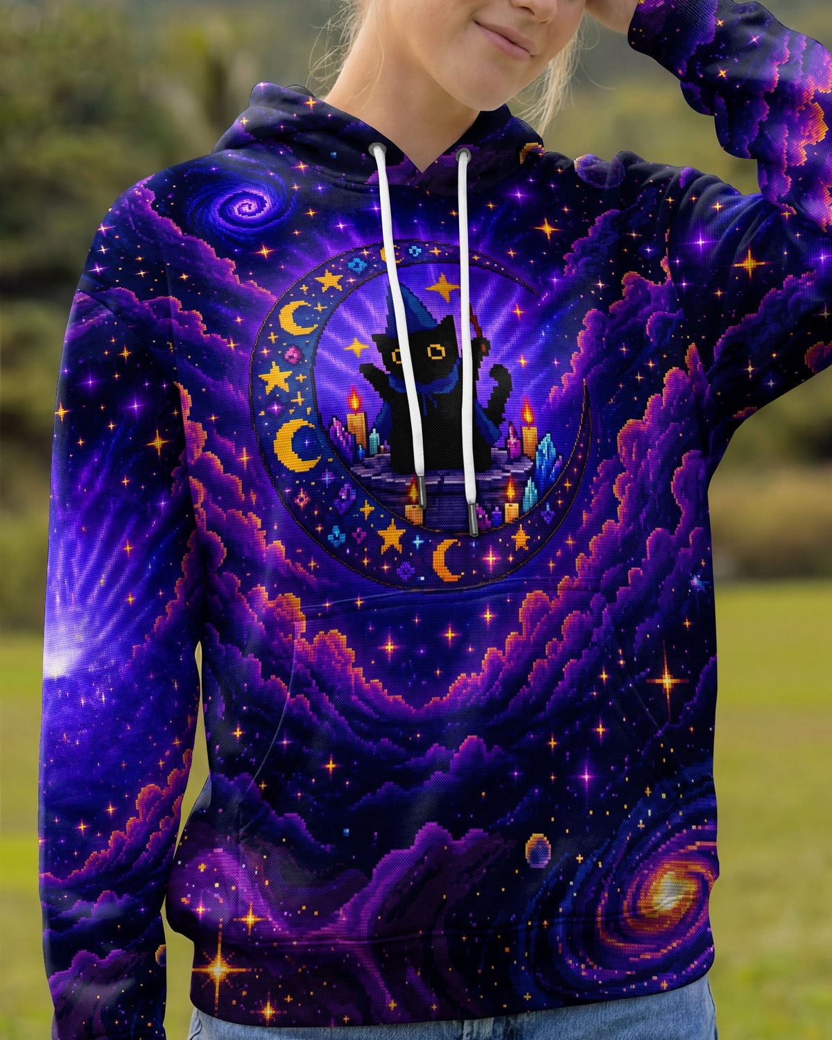 GALAXY WITCH CAT PIXEL ALL OVER PRINT - KMTM2205261