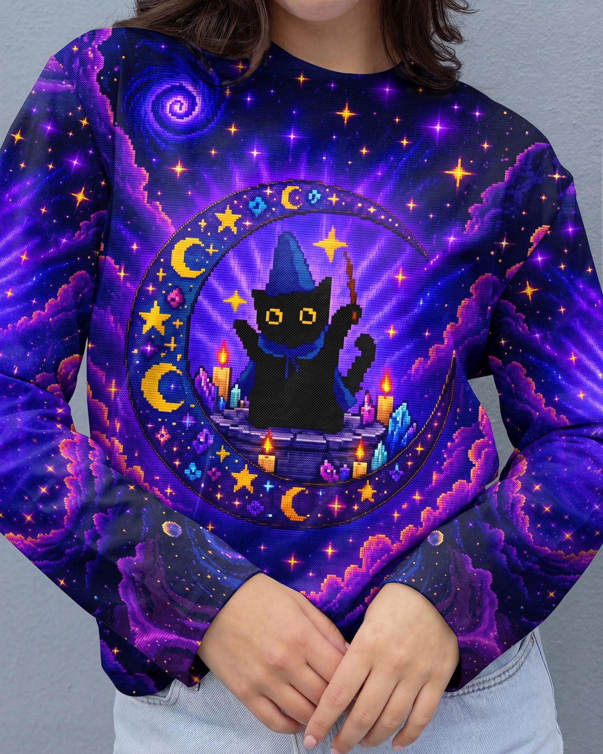 GALAXY WITCH CAT PIXEL ALL OVER PRINT - KMTM2205261