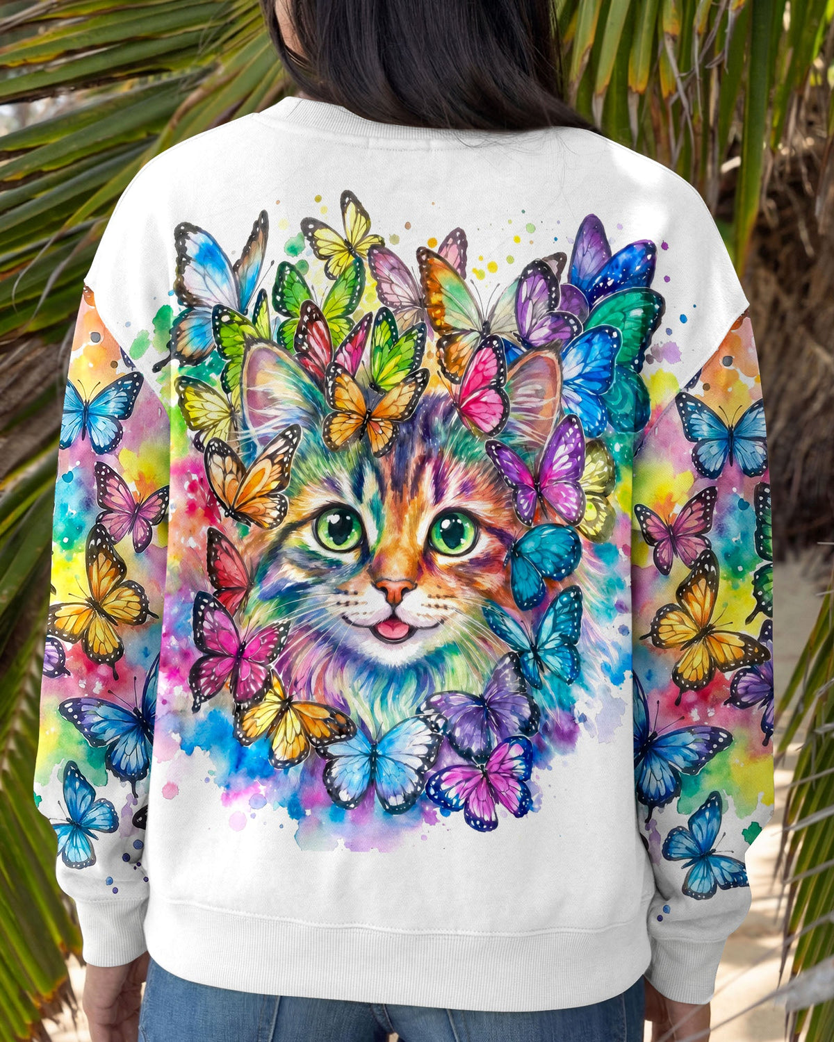 WHISPER WORDS OF WISDOM BUTTERFLY CAT WATERCOLOR ALL OVER PRINT - RI1505261