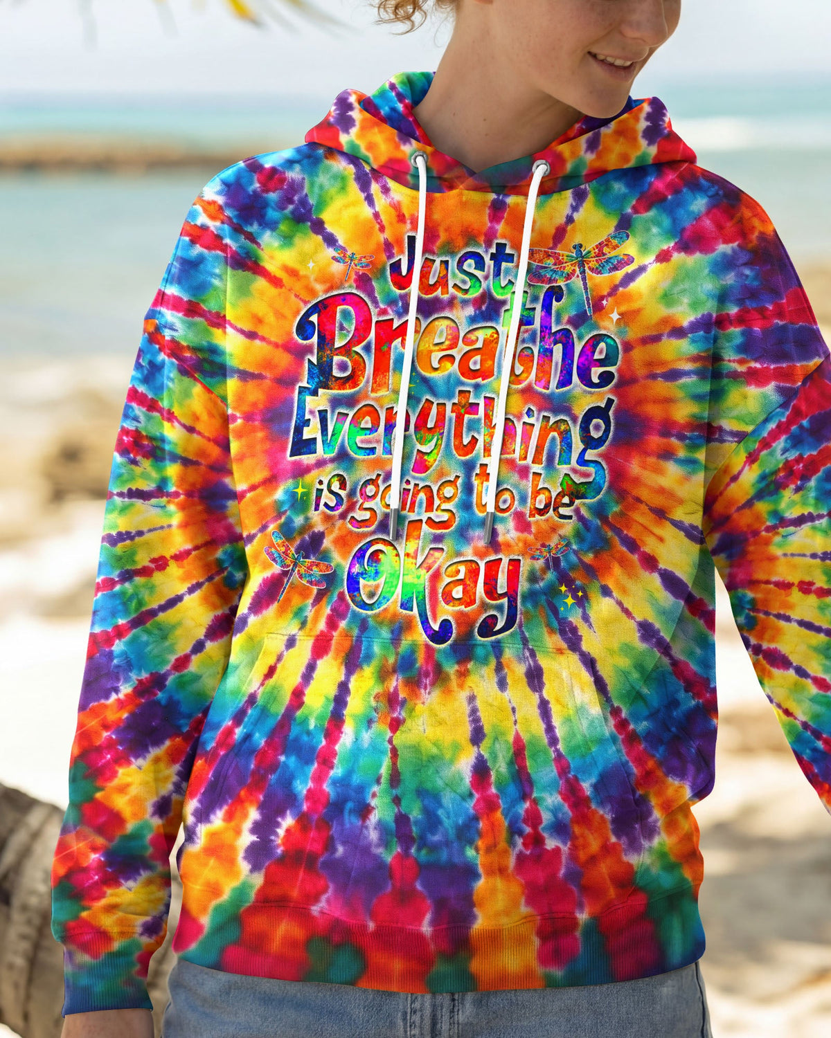 JUST BREATHE DRAGONFLY  COLORFUL  SWIRL ALL OVER PRINT - TLHG0904261